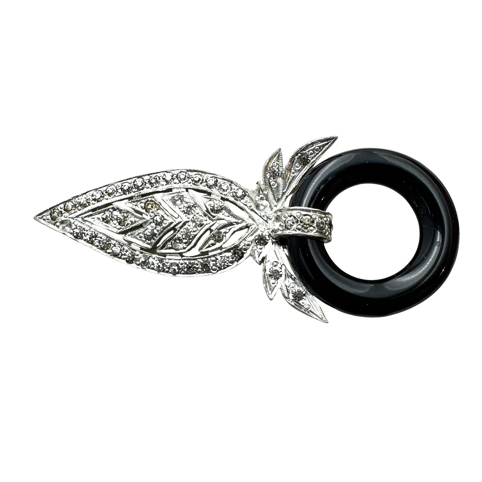 Vintage Art Deco Black Glass Silver Pot Metal Brooch Pin 2 Inch: Vintage Art Deco Black Glass Silver Pot Metal Brooch Pin 2 Inch