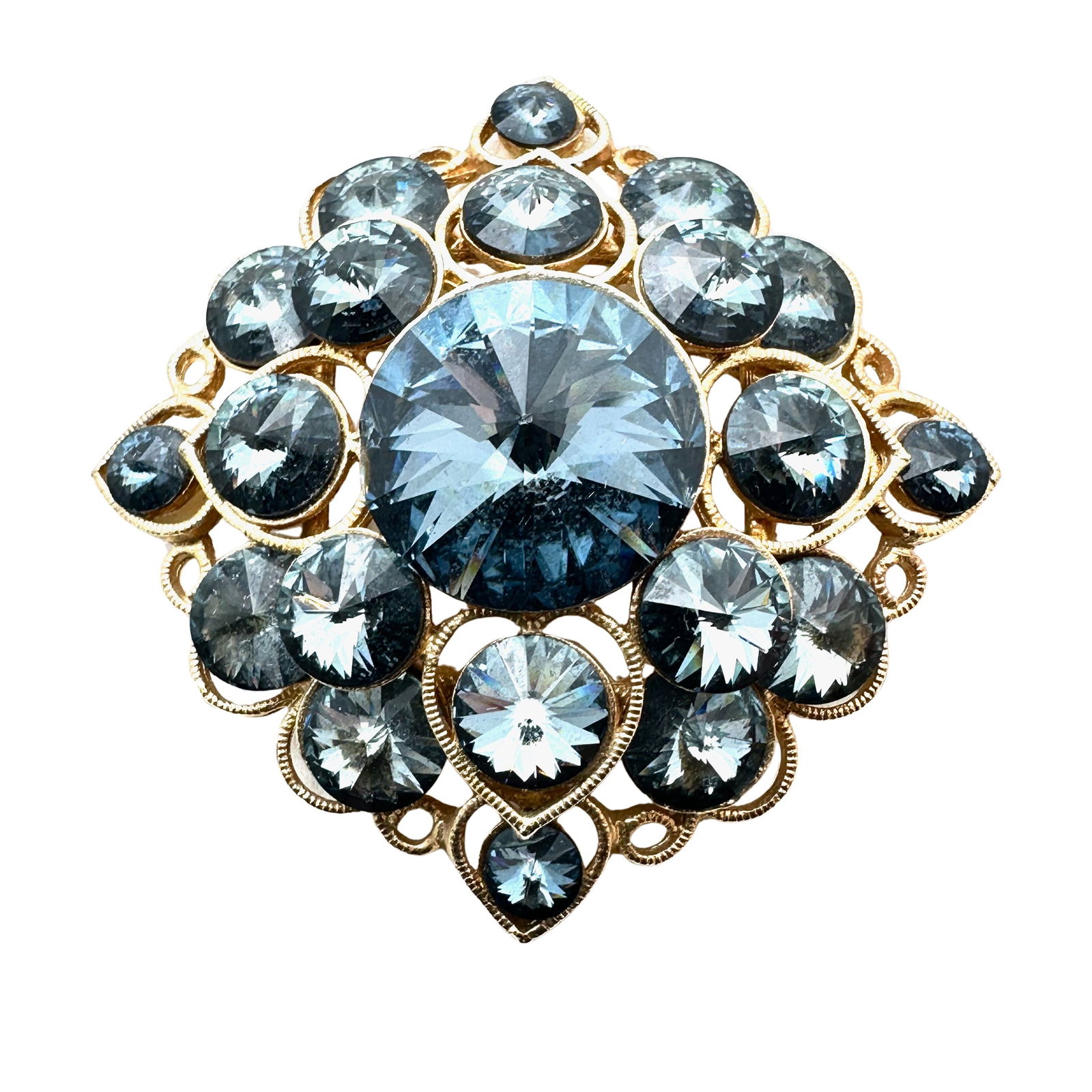 Vintage Coro Craft Reverse Set Rivoli Rhinestone Gold Tone Pin Brooch 1.5 Inch: Vintage Coro Craft Reverse Set Rivoli Rhinestone Gold Tone Pin Brooch 1.5 Inch