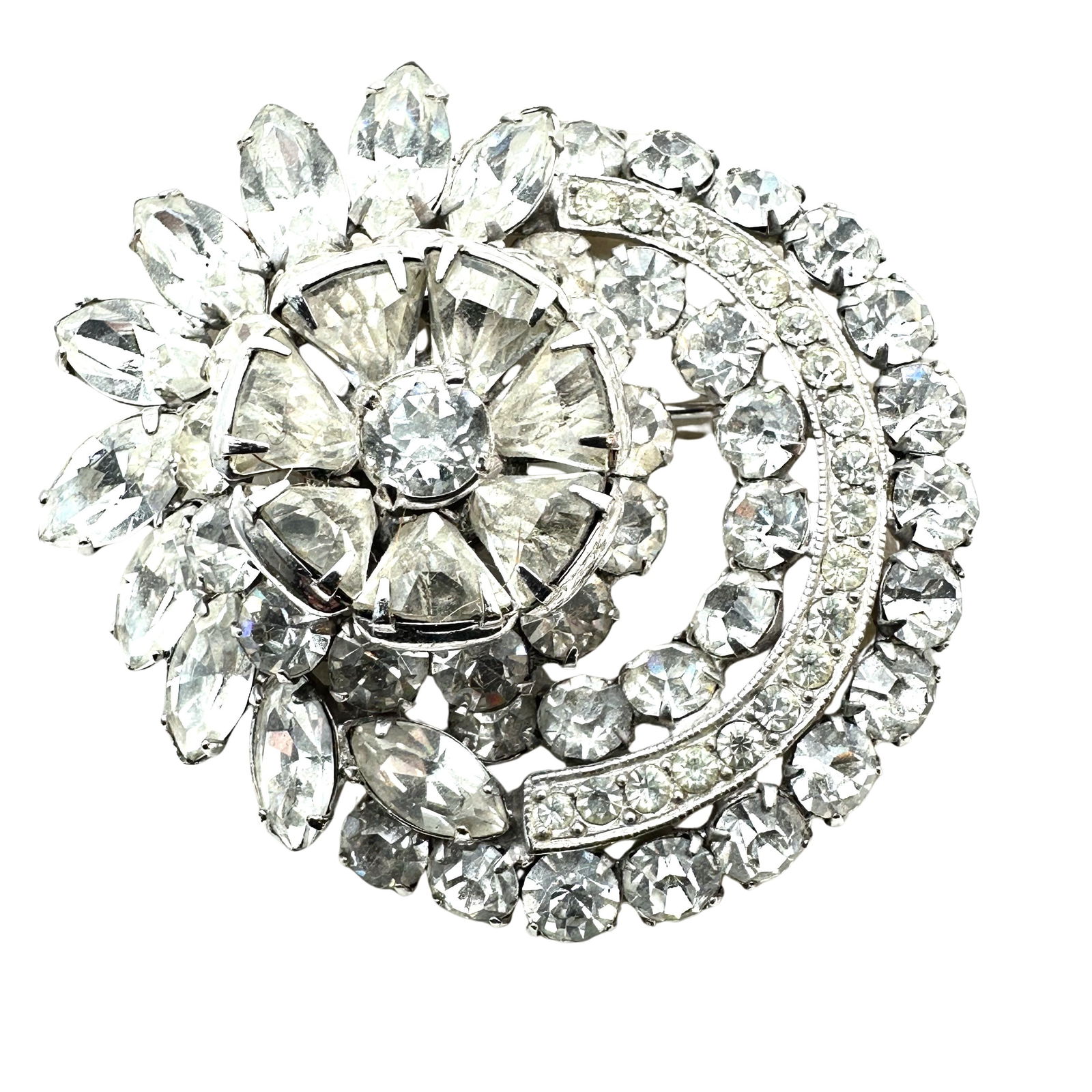 Vintage Eisenberg Clear Glass Rhinestone Silver Tone 2.5 Inch Brooch Pin (1 of 2)