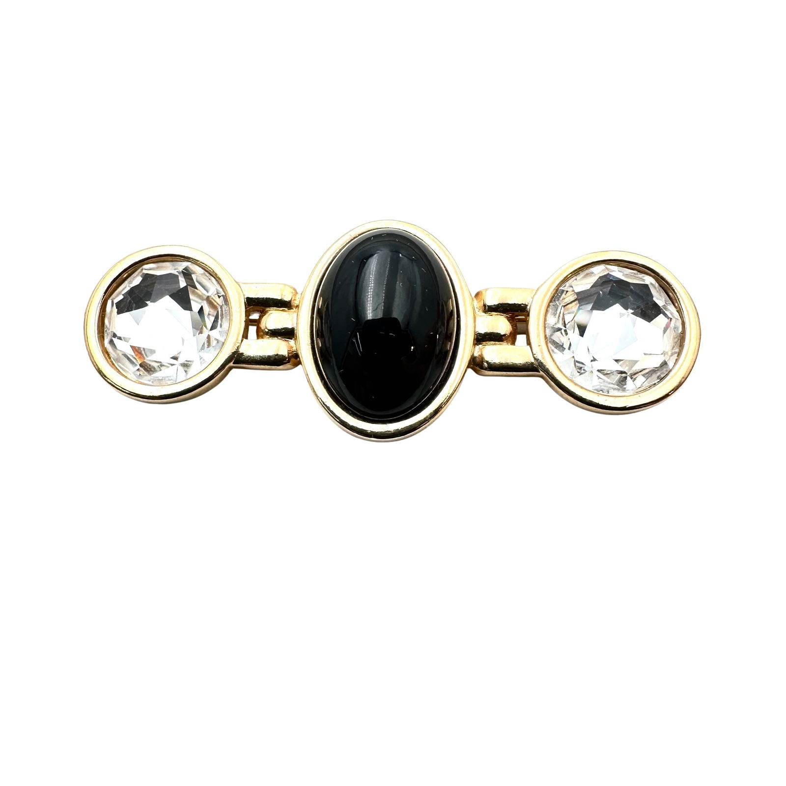 Vintage SAL Swarovski Gold Tone Black Clear Crystal Brooch Pin 2.25 Inch (1 of 2)