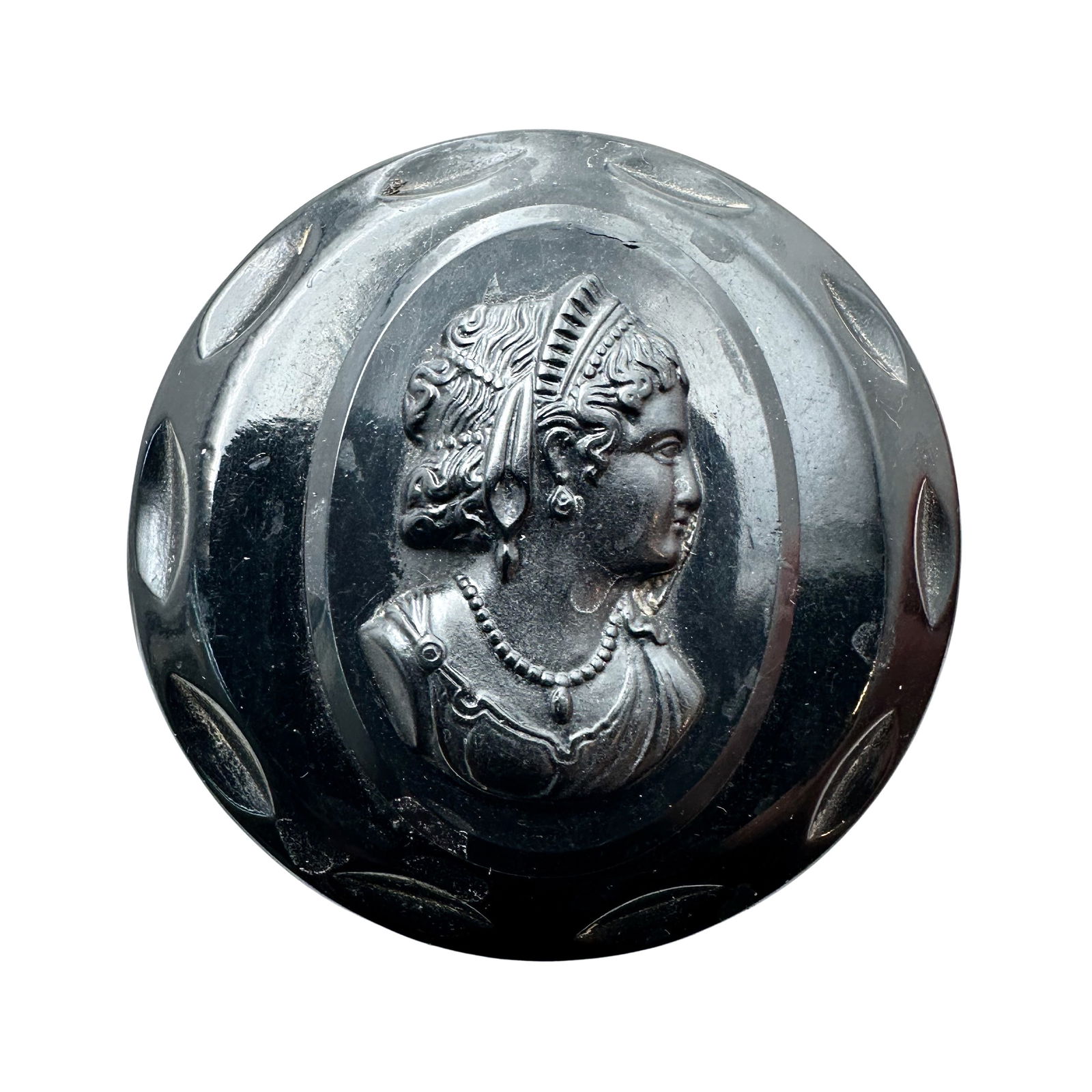 Vintage Black Bakelite Layered Cameo Brooch Pin 2.5 Inch (1 of 2)