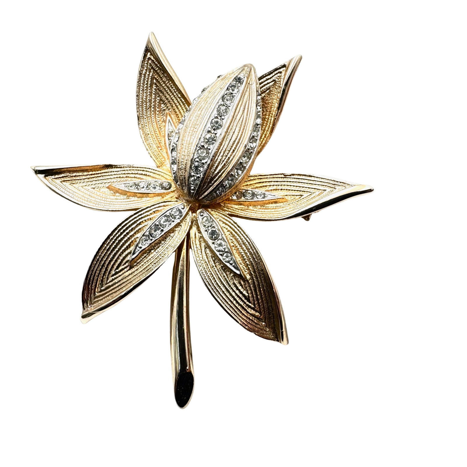 Vintage Kramer Clear Rhinestone Gold Tone Flower Brooch Pin 2.25 Inch (1 of 2)