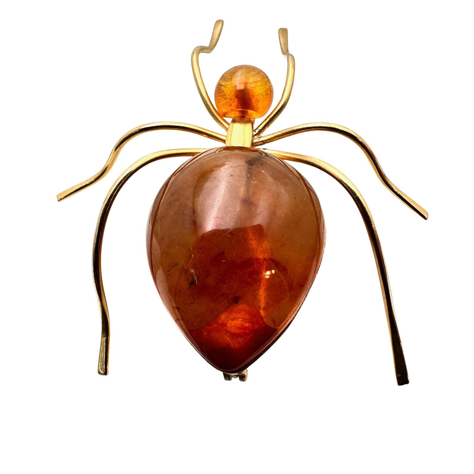 Vintage Natural Amber Gold Tone Spider Brooch Pin 2 Inch (1 of 2)