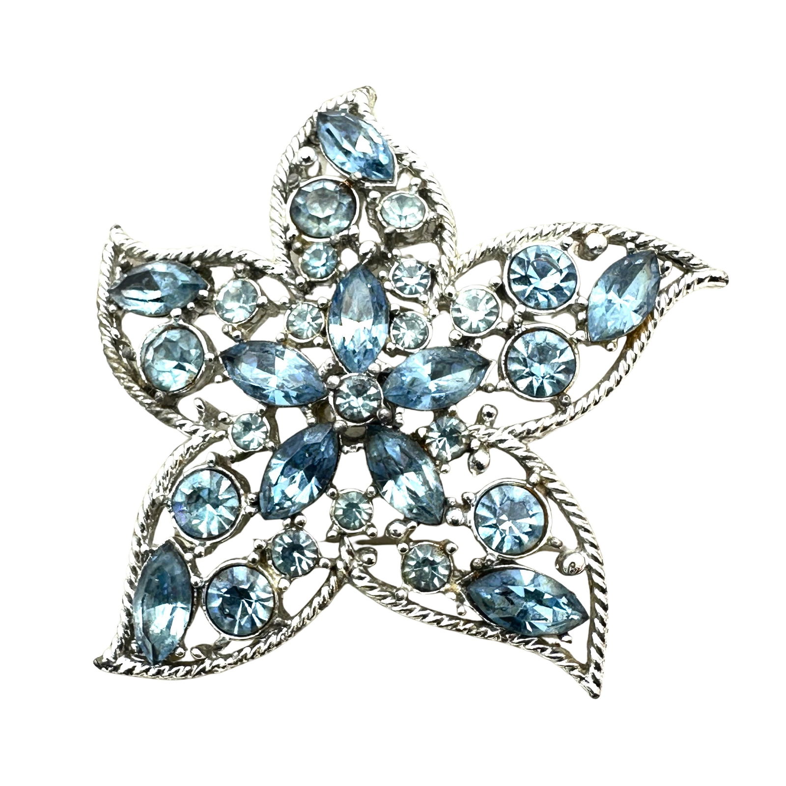 Vintage Sarah Coventry Blue Glass Rhinestone Silver Tone Star Fish Brooch Pin 2.5 Inch (1 of 2)