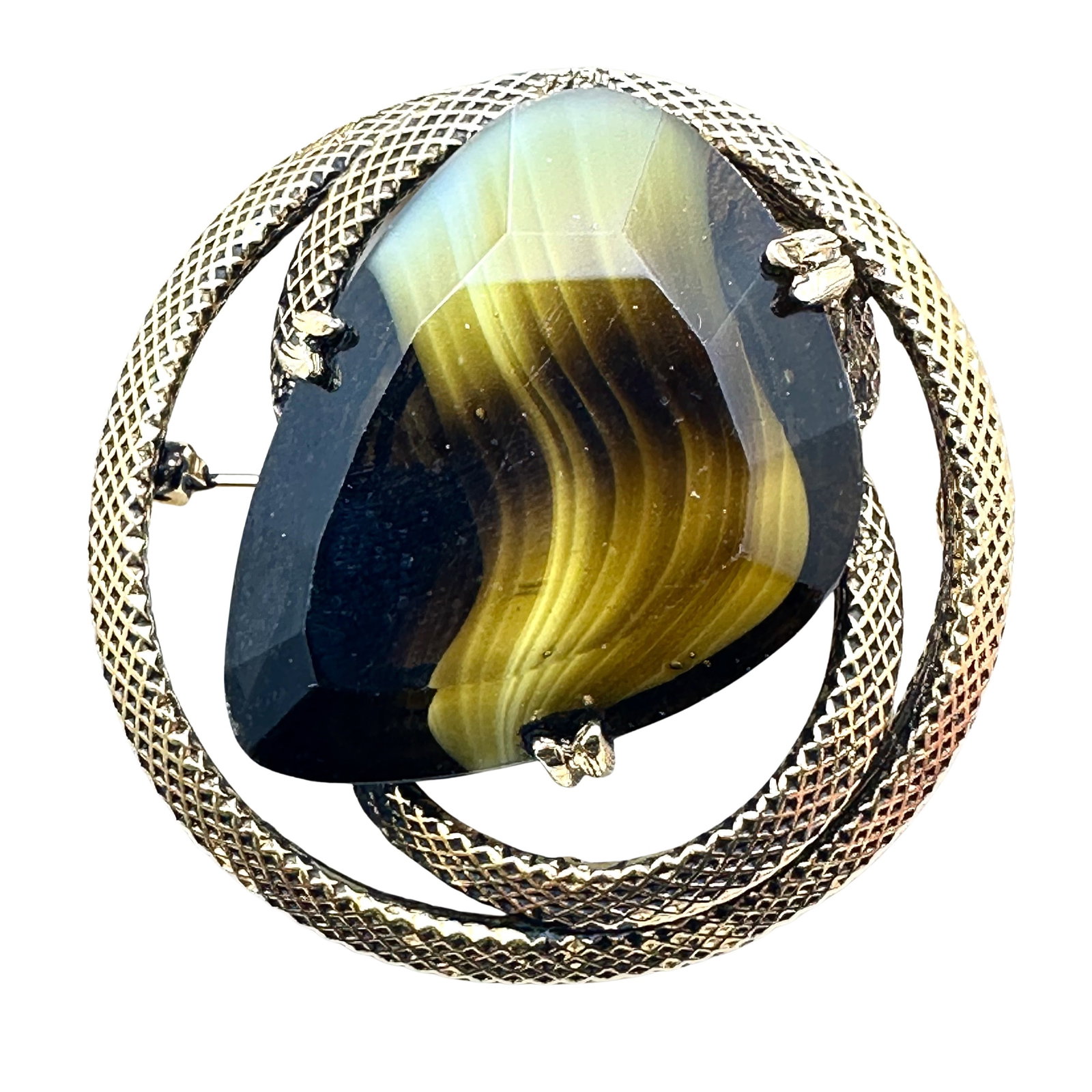 Vintage Slag Glass Stone Gold Tone Brooch Pin 2 Inch: Vintage Slag Glass Stone Gold Tone Brooch Pin 2 Inch