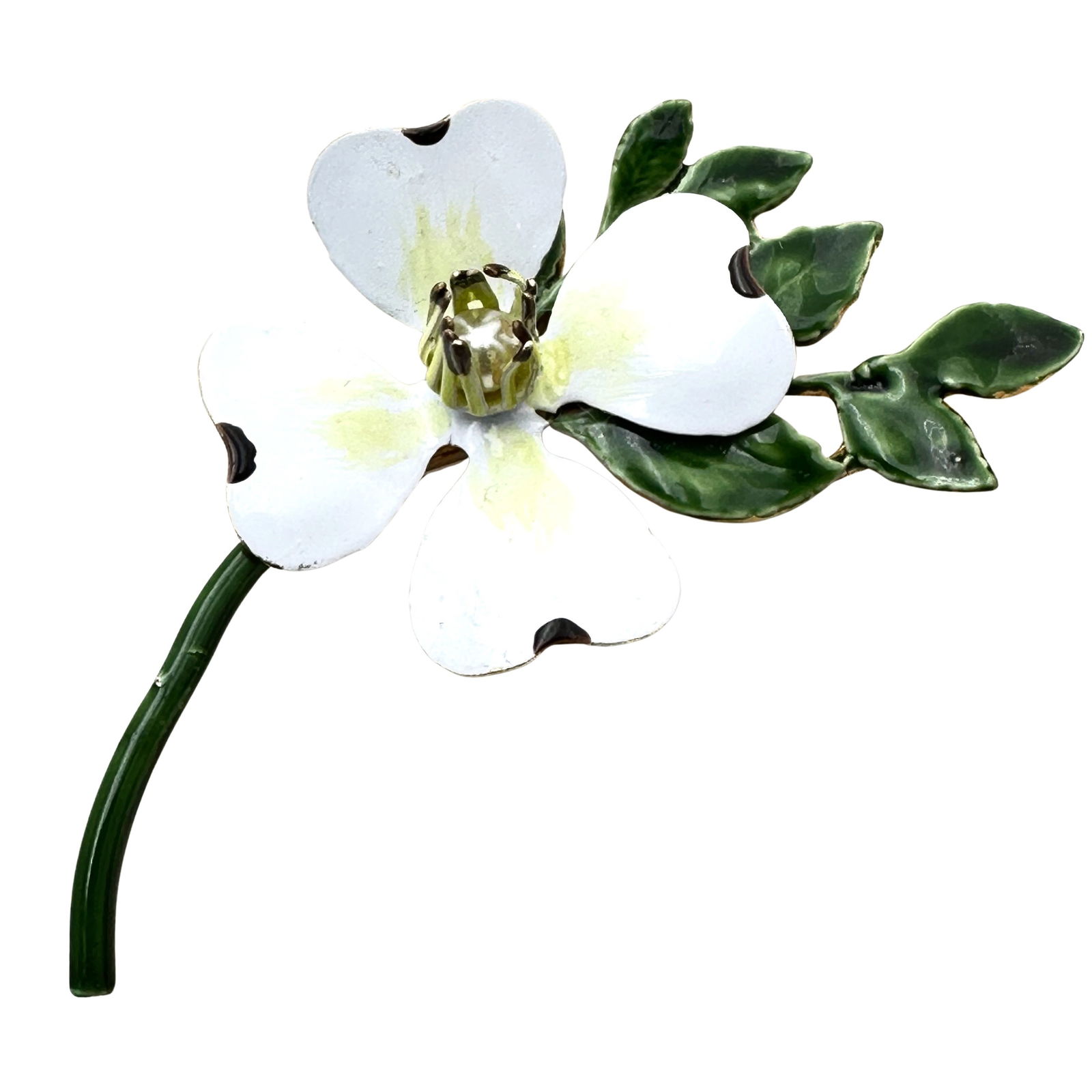 Vintage Original By Robert White Enamel Dogwood Flower Gold Tone Brooch Pin 3 Inch (1 of 2)