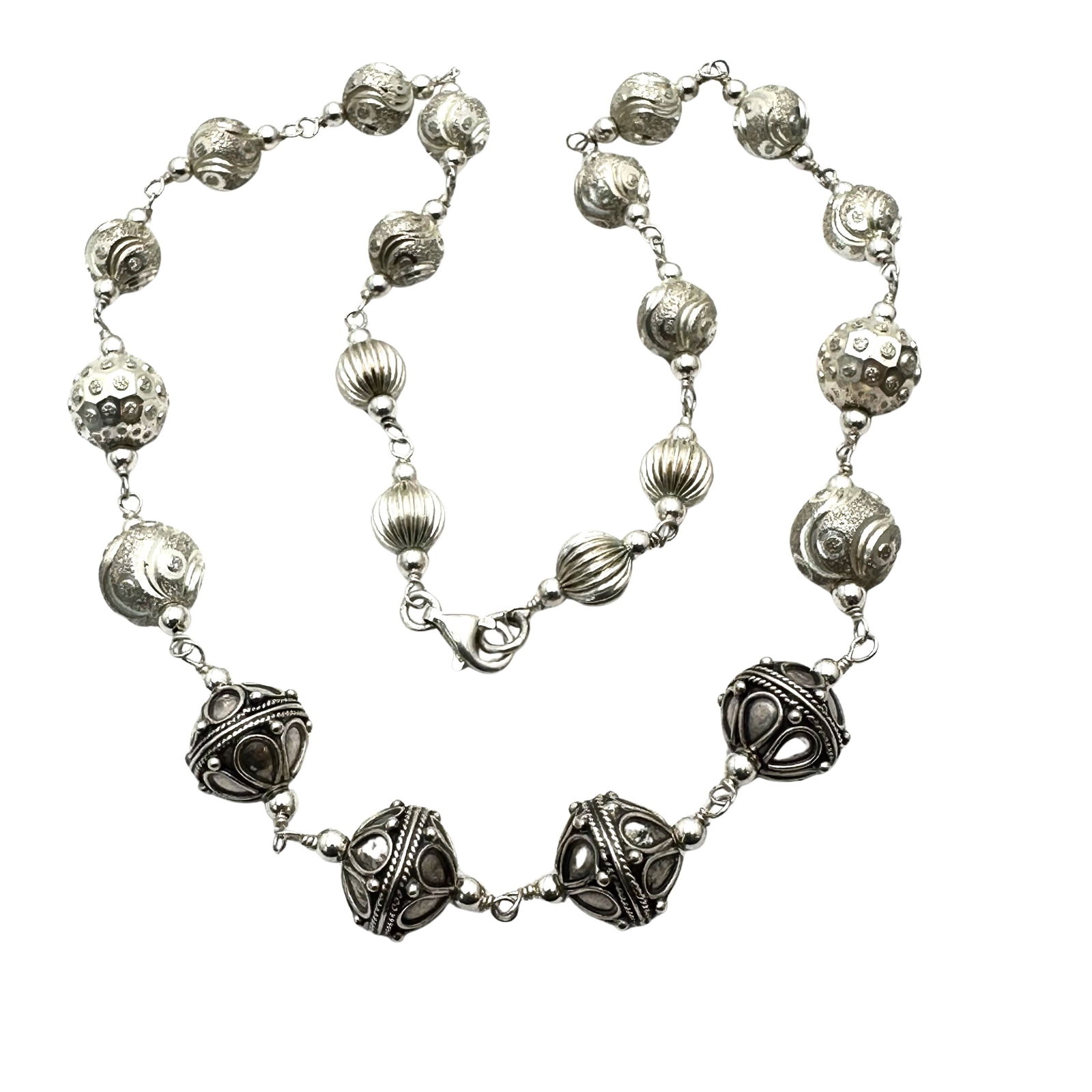 Vintage Sterling Silver Choker Necklace 16 Inch 25 Grams Unique Beads: Vintage Sterling Silver Choker Necklace 16 Inch 25 Grams Unique Beads