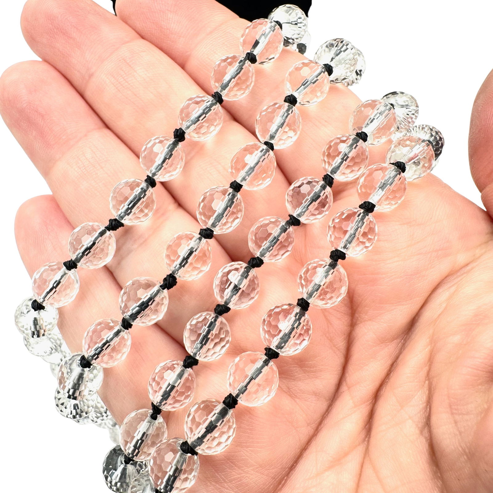Clear Gemstone Bead Necklace Signed FN 925 Length 38 - 40 Inch 76 Grams: Clear Gemstone Bead Necklace Signed FN 925 Length 38 - 40 Inch 76 Grams