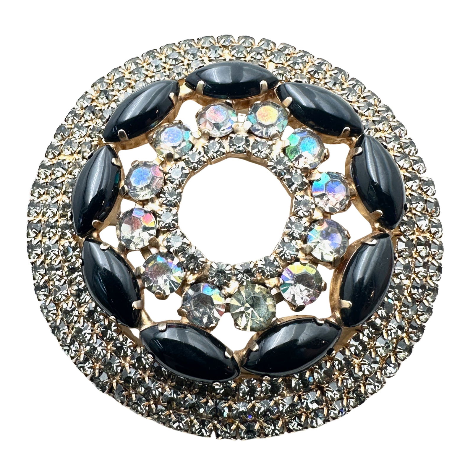 Vintage Monet Black Rhinestone Gold Tone Brooch 2.5 Inch: Vintage Monet Black Rhinestone Gold Tone Brooch 2.5 Inch