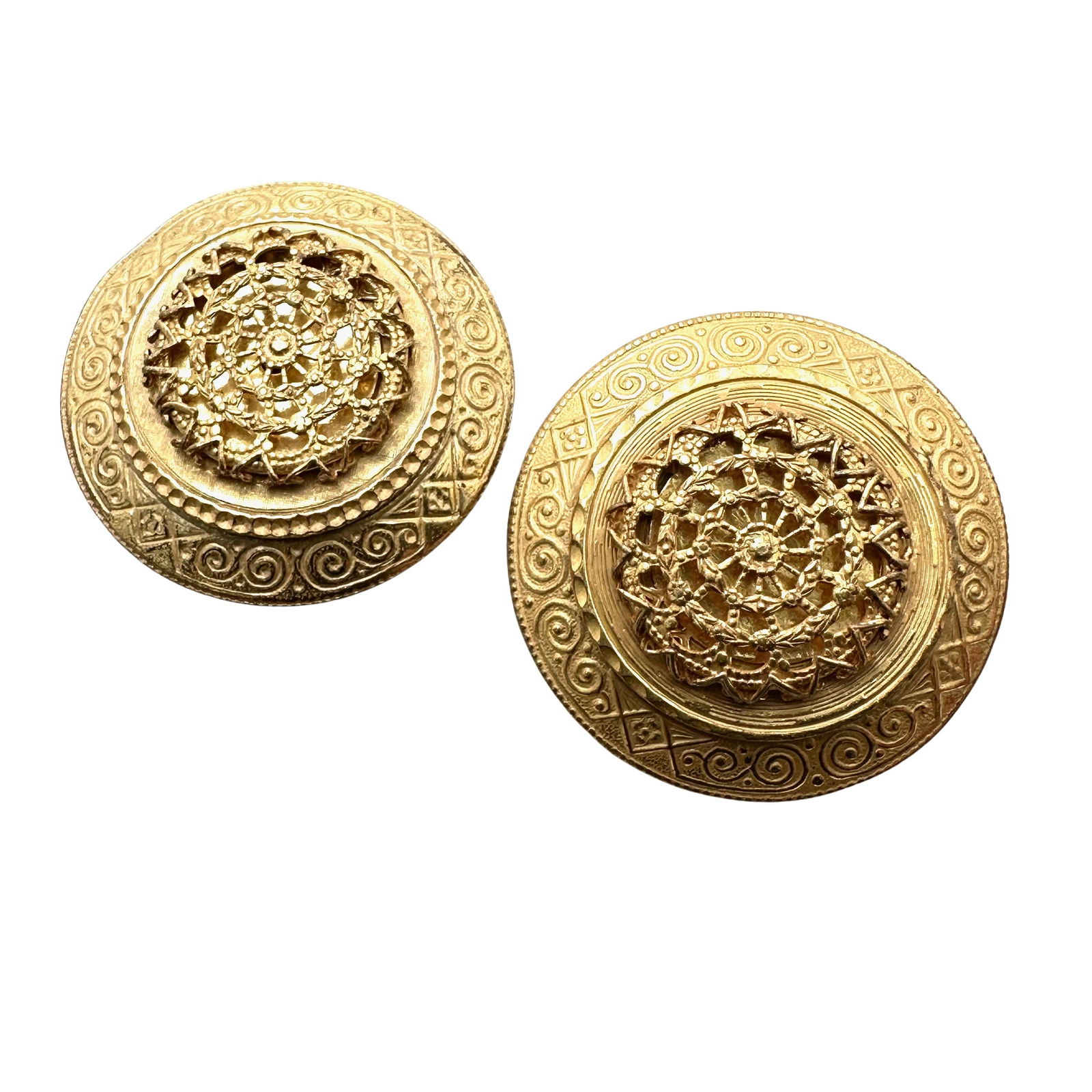 Vintage Miriam Haskell Gold Tone Clip Earrings Filigree 1.5 Inch: Vintage Miriam Haskell Gold Tone Clip Earrings Filigree 1.5 Inch