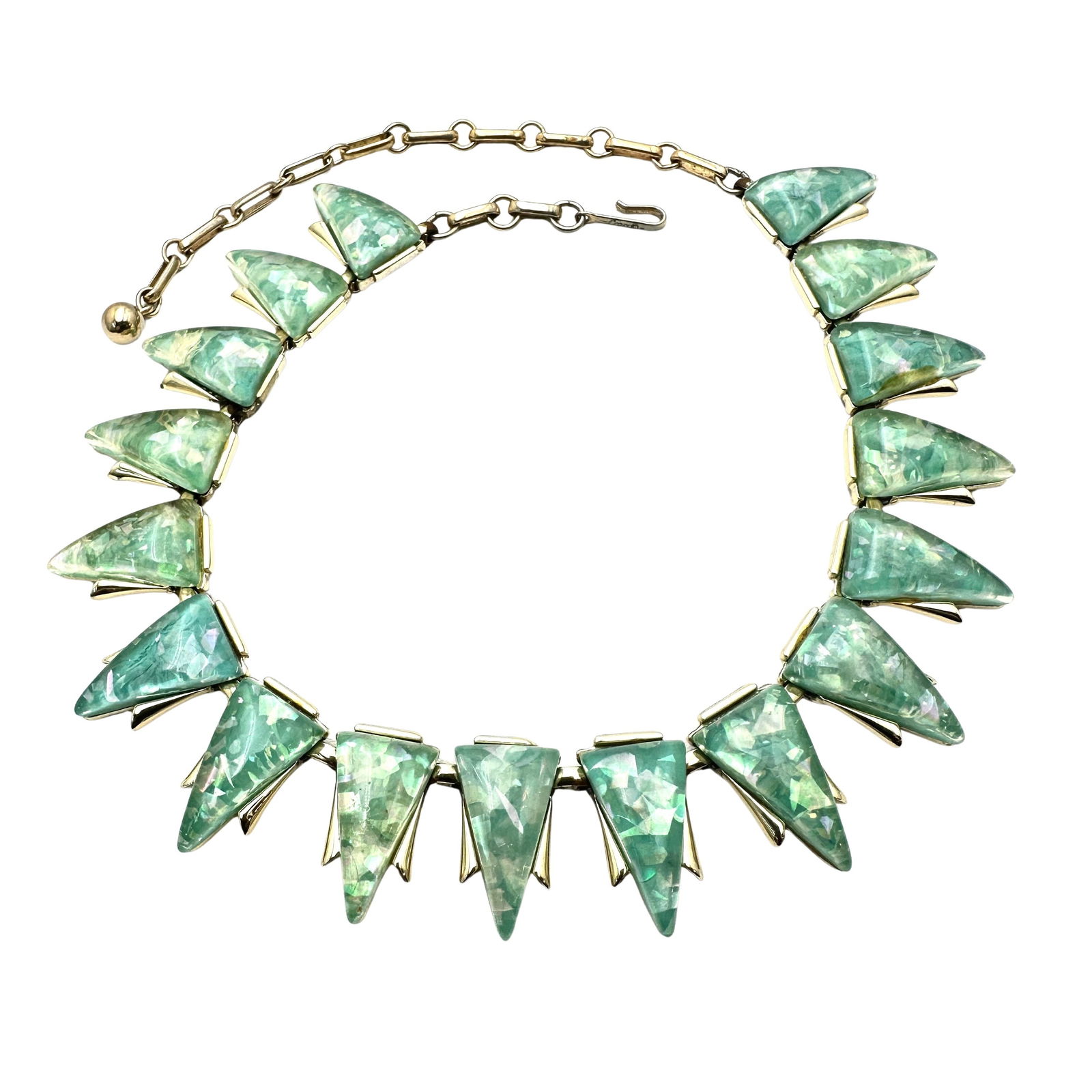 Vintage Coro Green Confetti Lucite Gold Tone Necklace 16 Inch Length: Vintage Coro Green Confetti Lucite Gold Tone Necklace 16 Inch Length