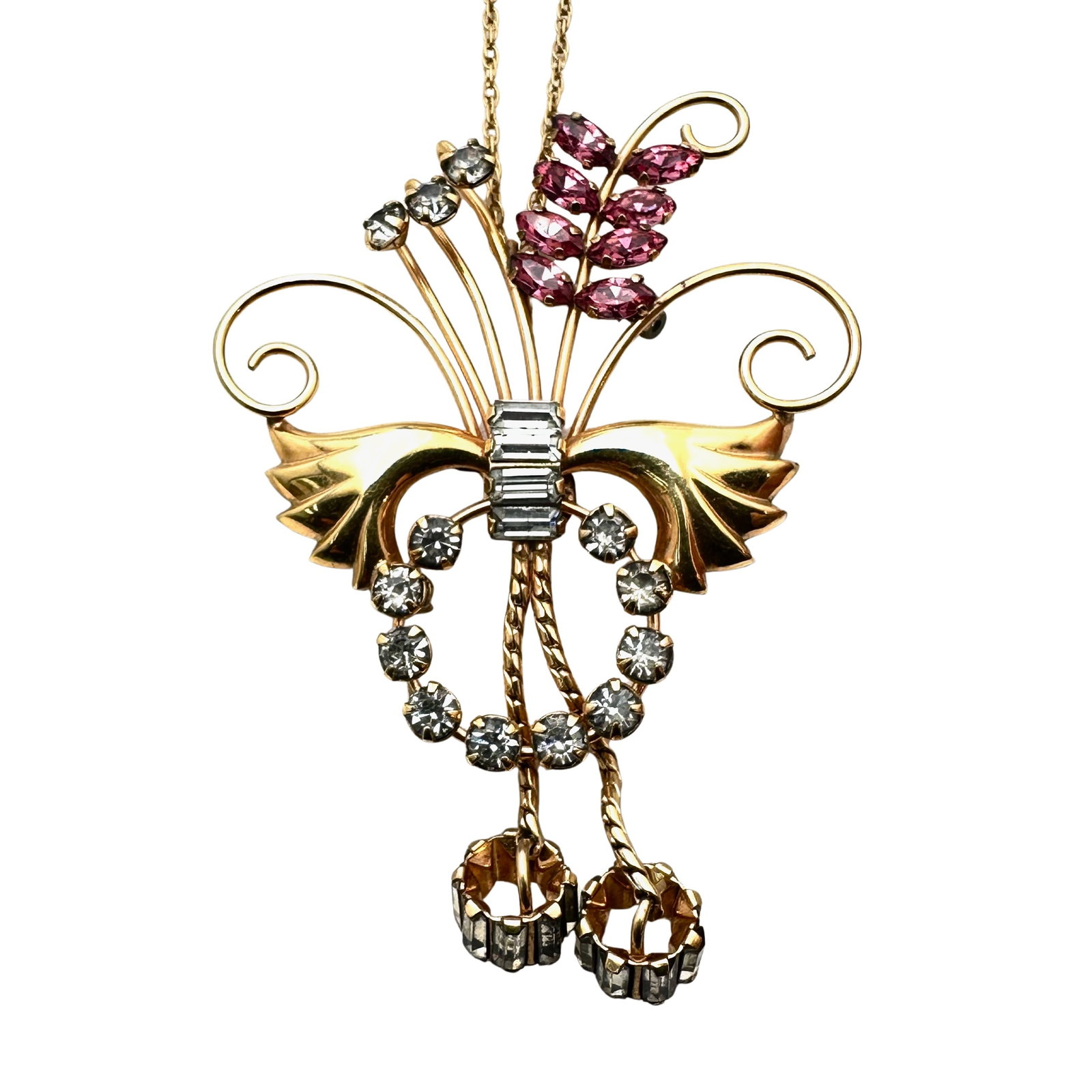 Vintage 12K Gold Filled Rhinestone Pendant Necklace 24 Inch Chain 3 Inch Pendant: Vintage 12K Gold Filled Rhinestone Pendant Necklace 24 Inch Chain 3 Inch Pendant