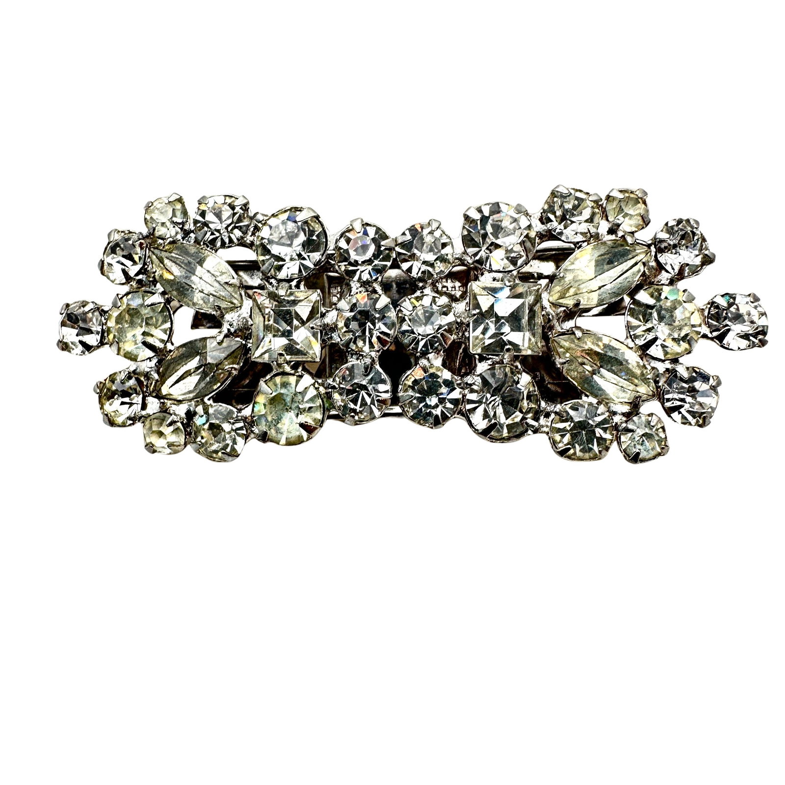 Vintage Clear Rhinestone Duette Brooch Fur Clip Combination Silver Tone: Vintage Clear Rhinestone Duette Brooch Fur Clip Combination Silver Tone