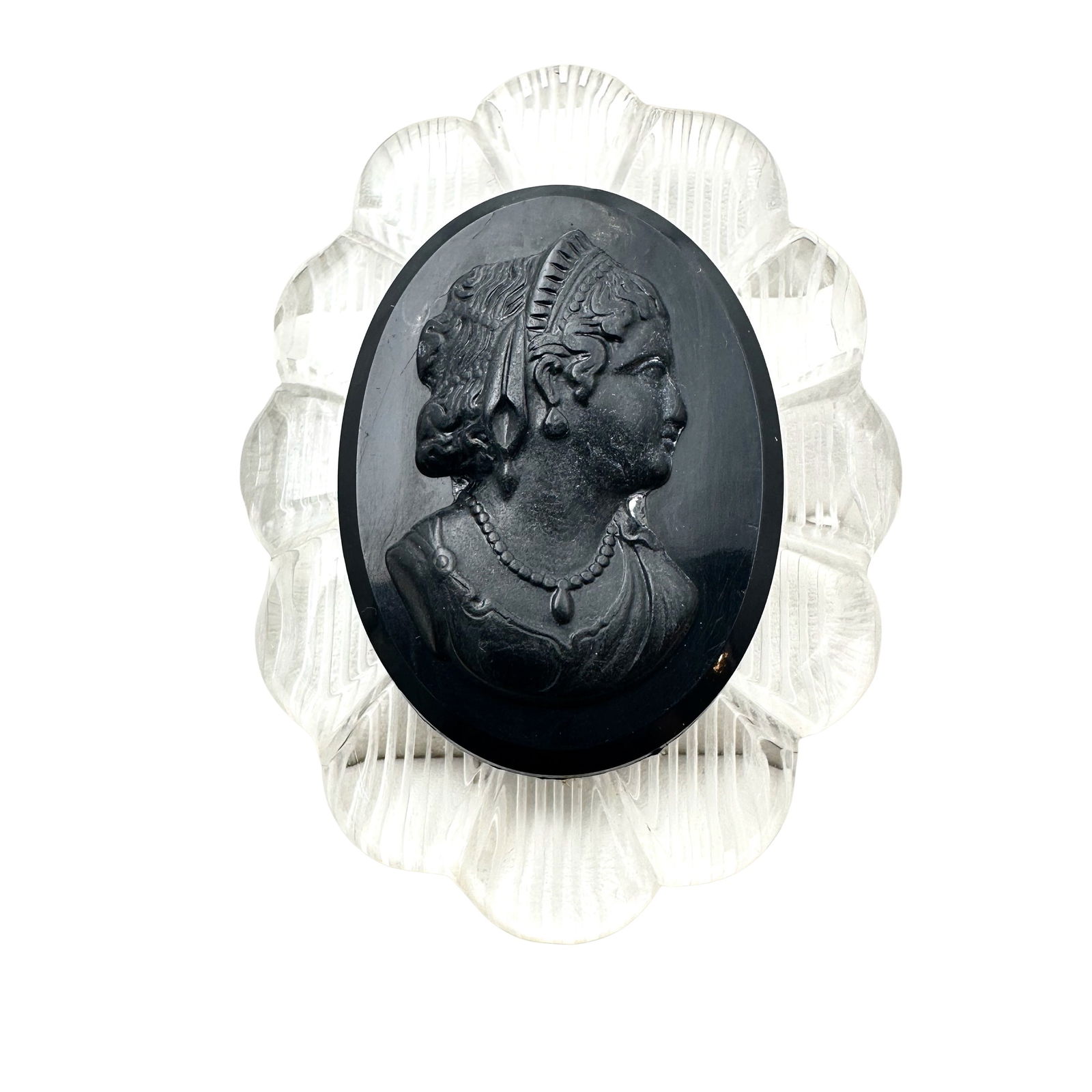 Vintage Early Plastic Black Cameo Striped Clear Fur Clip 3 Inch: Vintage Early Plastic Black Cameo Striped Clear Fur Clip 3 Inch