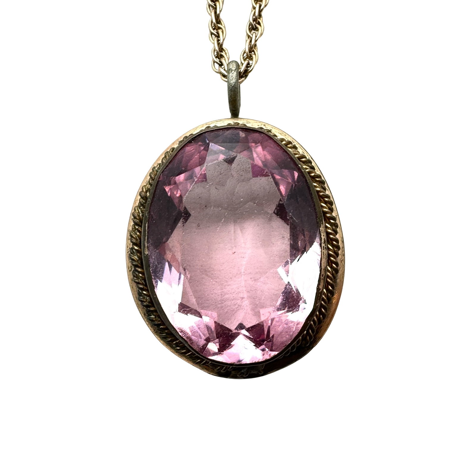 Antique Vintage 12K Gold Filled Pink Czech Glass Pendant 18 Inch Chain: Antique Vintage 12K Gold Filled Pink Czech Glass Pendant 18 Inch Chain