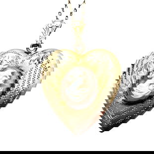 Antique Vintage 12K Gold Filled Shell Cameo Heart Locket 1.5 Inch Pendant 17 Inch Chain: Antique Vintage 12K Gold Filled Shell Cameo Heart Locket 1.5 Inch Pendant 17 Inch Chain