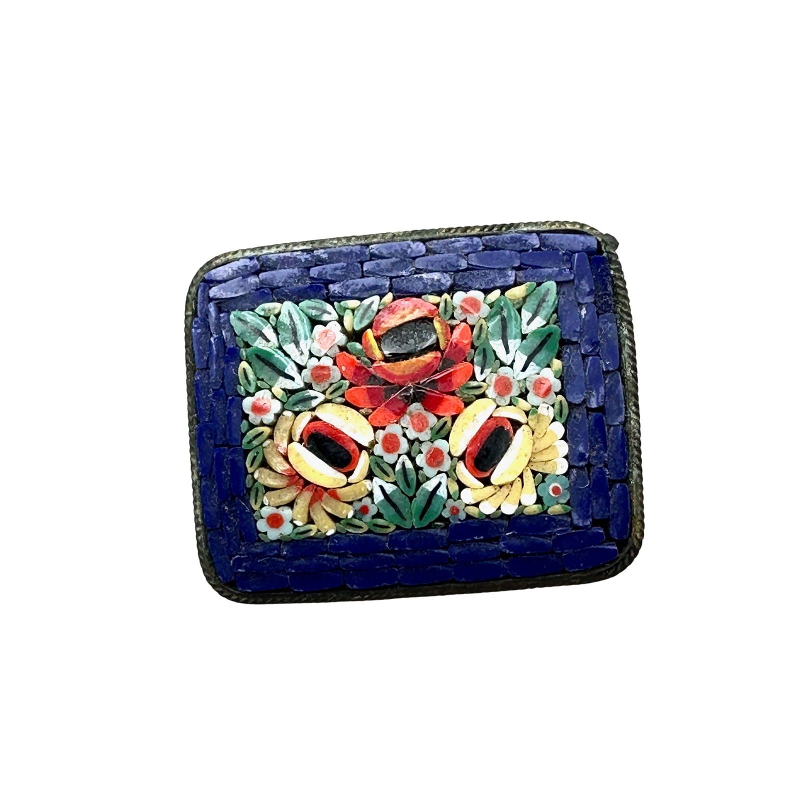 Antique Vintage Italian Micro Mosaic Glass Brooch Pin Older C Clasp Some Wear on Back Side (1 of 2)