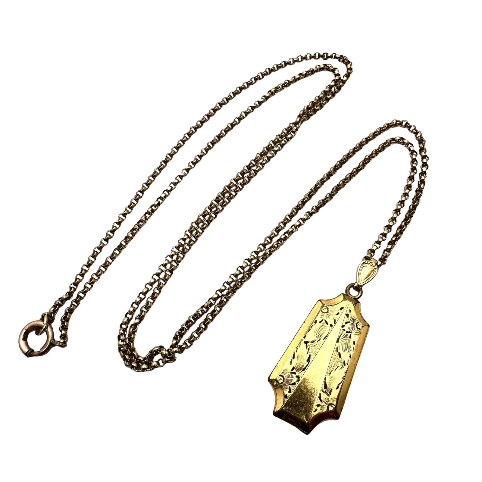 Antique Gold Filled Unique Shape Picture Locket Necklace 34 Inch Chain 2 Inch Locket (1 of 2)