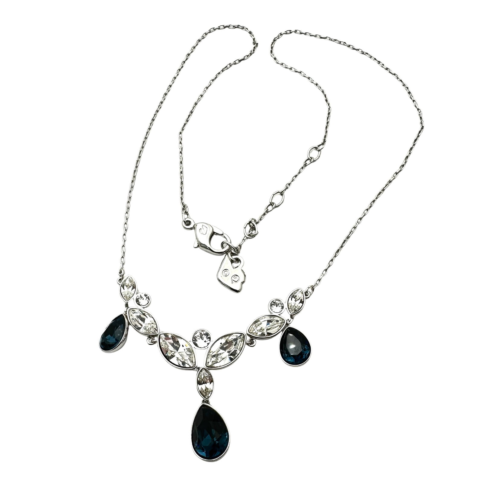 Swarovski Swan Hallmark Dark Blue Crystal Silver Plated Necklace 16 Inch: Swarovski Swan Hallmark Dark Blue Crystal Silver Plated Necklace 16 Inch