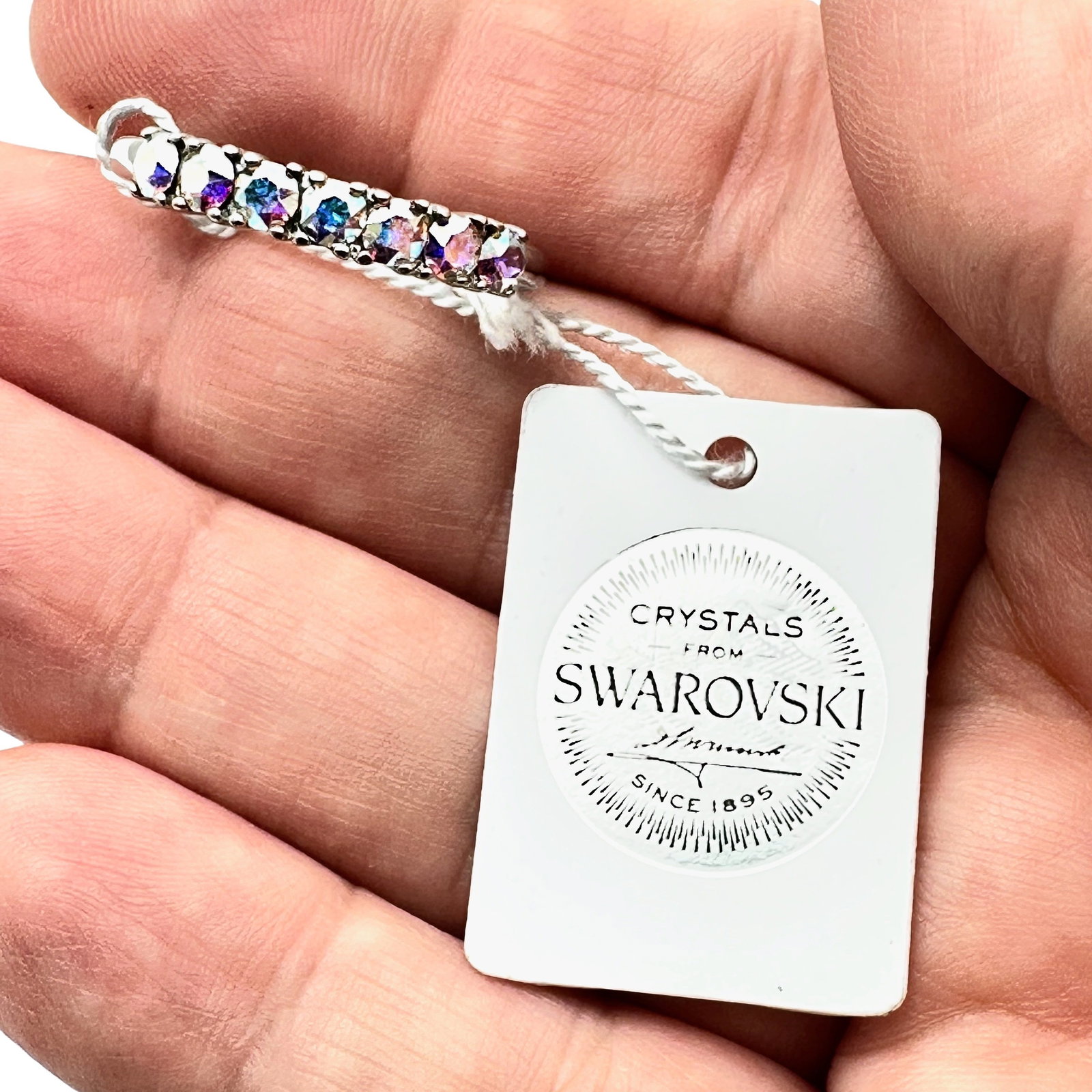 Swarovski Crystal Aurora Borealis Band Size 10 Silver Tone Original Tag: Swarovski Crystal Aurora Borealis Band Size 10 Silver Tone Original Tag