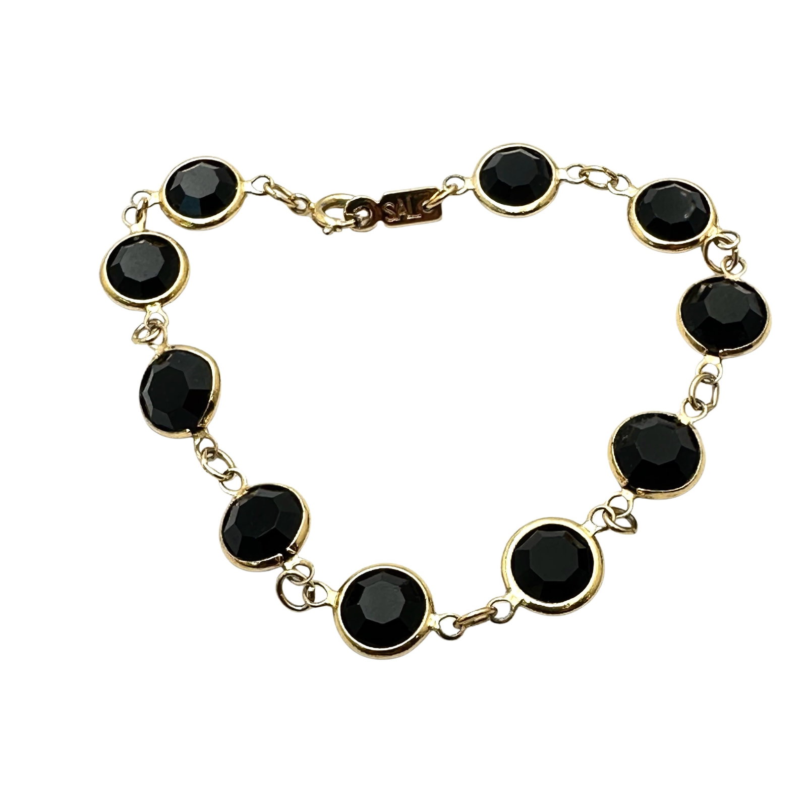 Swarovski SAL Black Crystal Bezel Set Gold Tone 7 Inch: Swarovski SAL Black Crystal Bezel Set Gold Tone 7 Inch