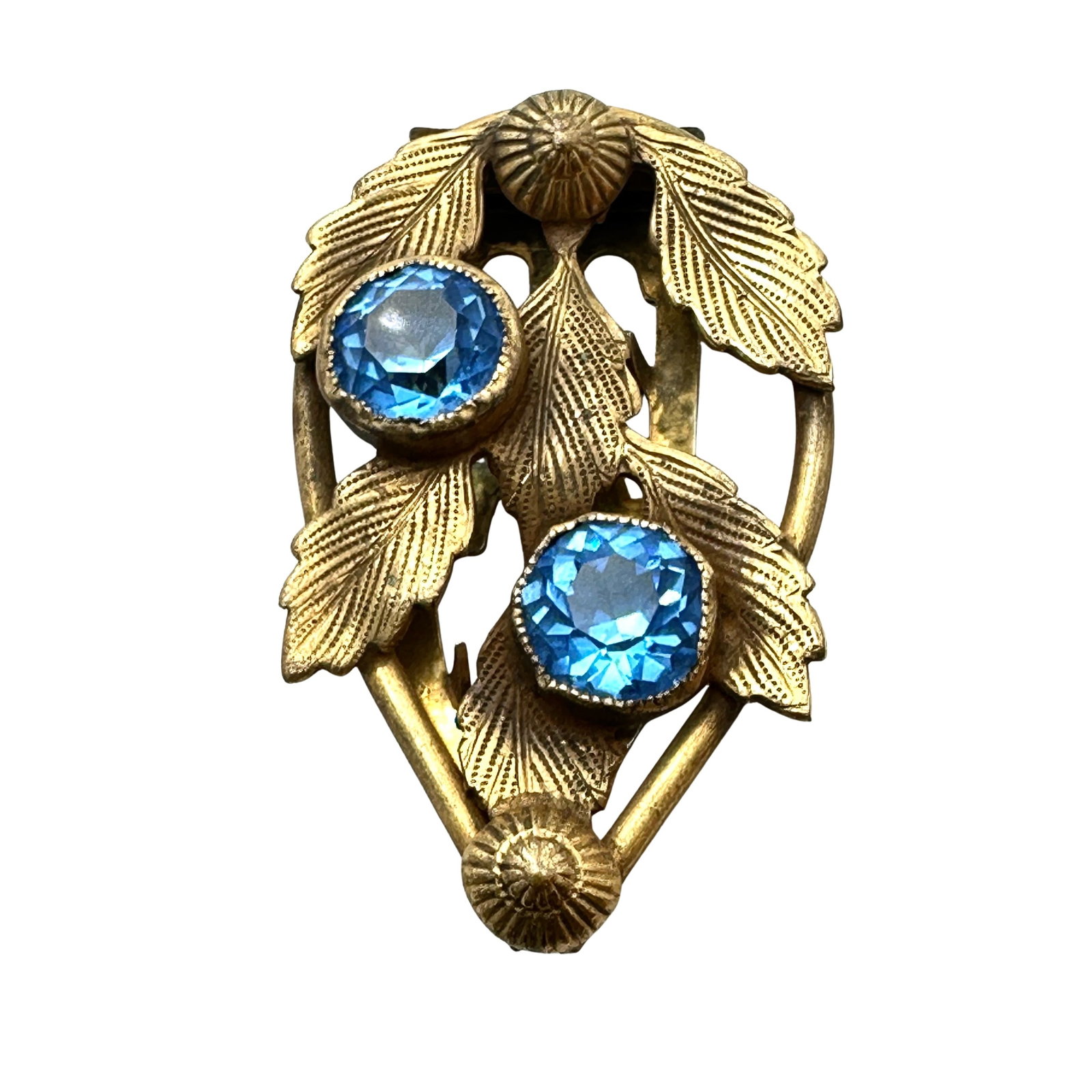 Antique Blue Glass Rhinestone Antiqued Gold Tone Fur Dress Clip 2 Inch: Antique Blue Glass Rhinestone Antiqued Gold Tone Fur Dress Clip 2 Inch