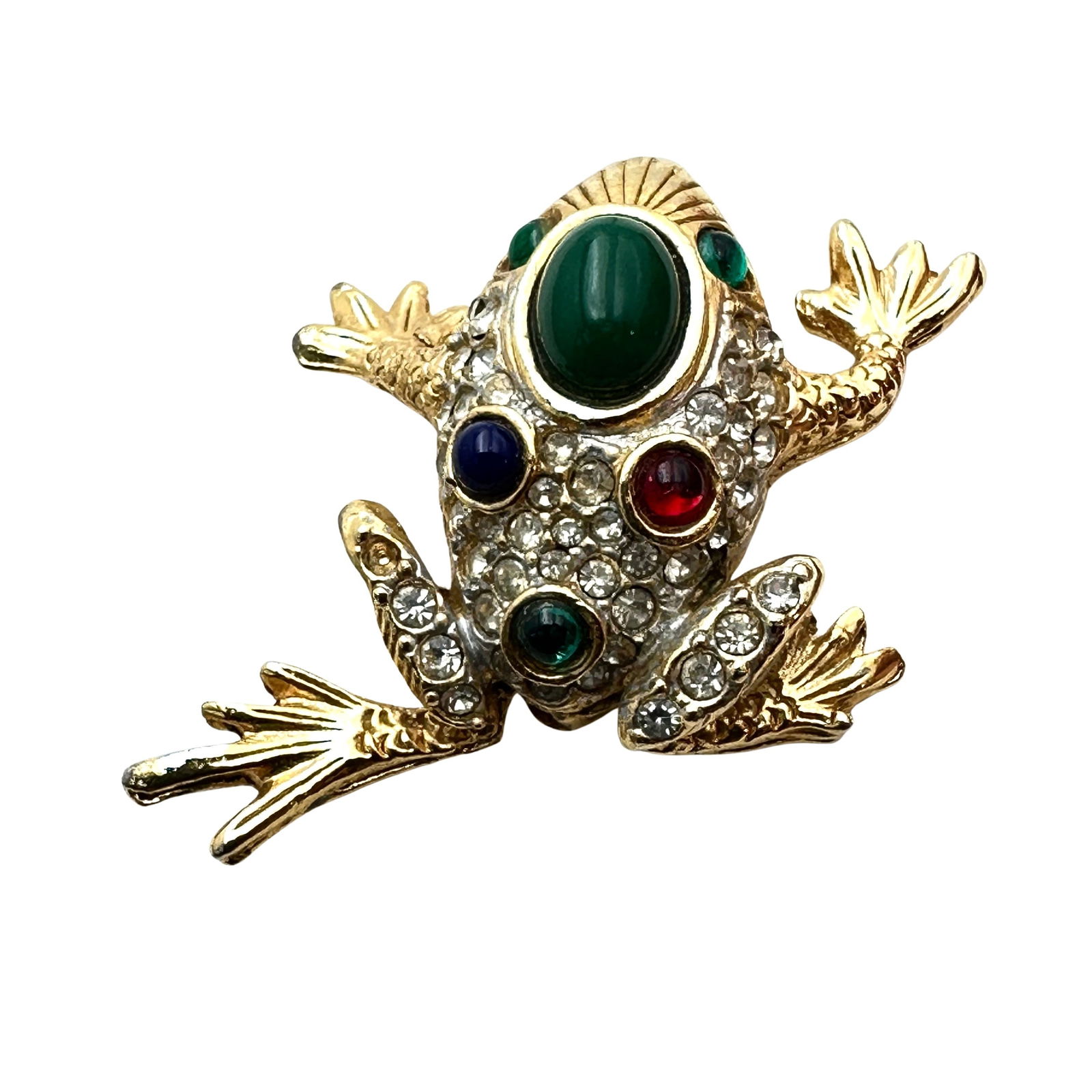 Vintage Numbered Unsigned Spinx Jewel Tone Rhinestone Figural Frog Brooch Pin 1.5 Inch (1 of 2)