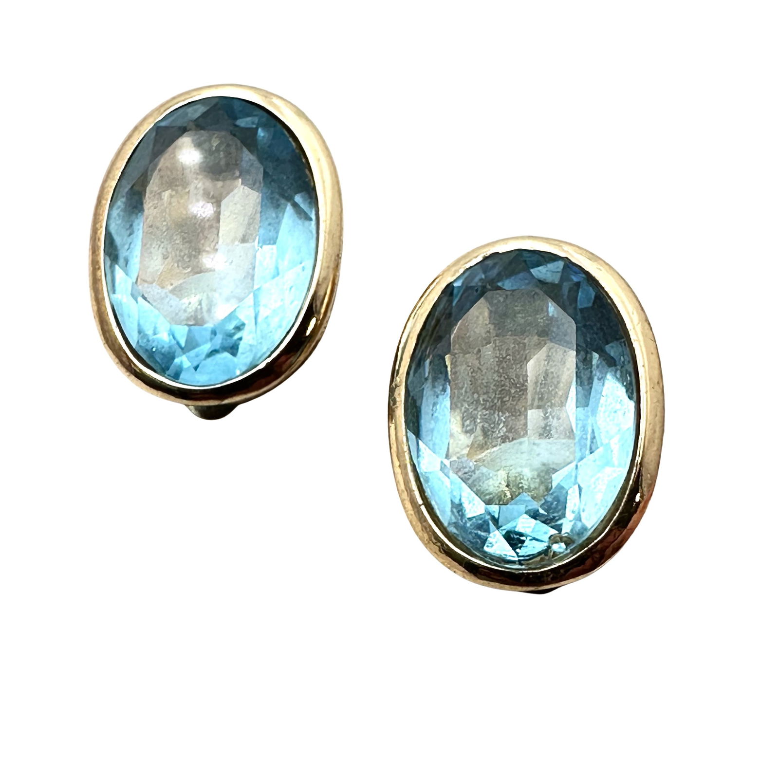 Vintage Christian Dior Germany Blue Glass Gold Tone Clip Earrings 1 Inch (1 of 2)