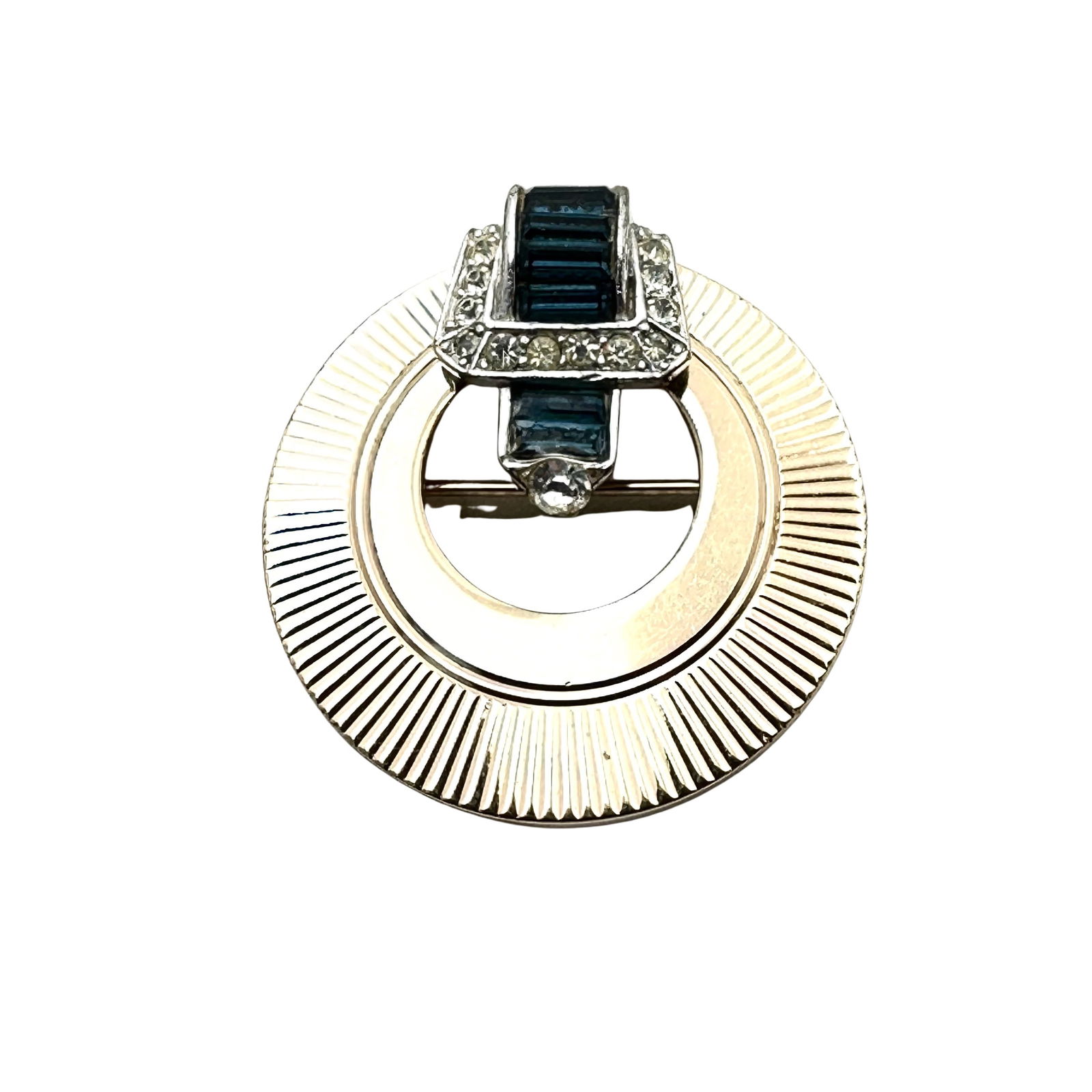 Vintage Boucher Blue Clear Rhinestone Gold Tone Brooch Pin 1.5 Inch (1 of 2)