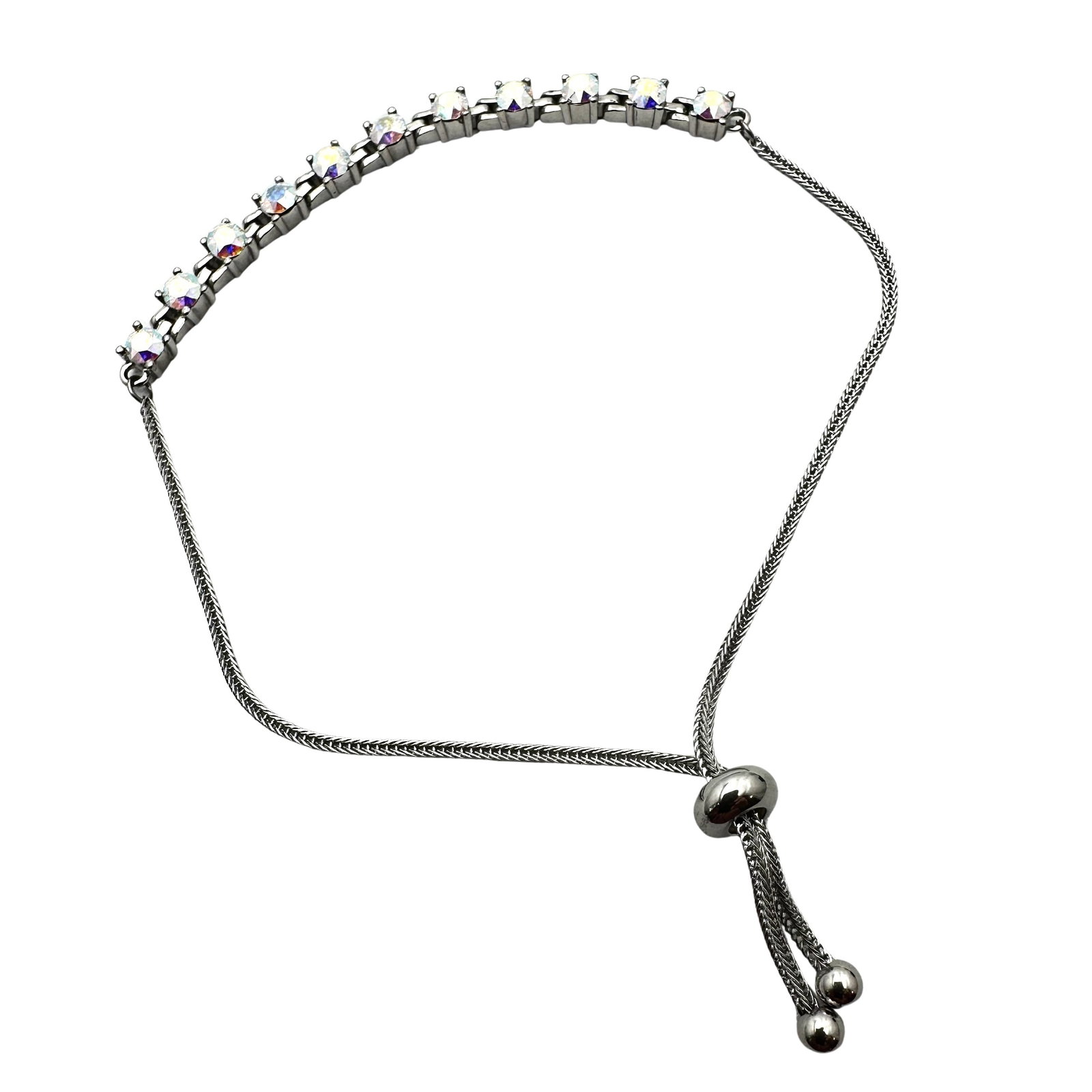 Swarovski Crystal Aurora Borealis Silver Tone Bracelet Adjustable Size: Swarovski Crystal Aurora Borealis Silver Tone Bracelet Adjustable Size