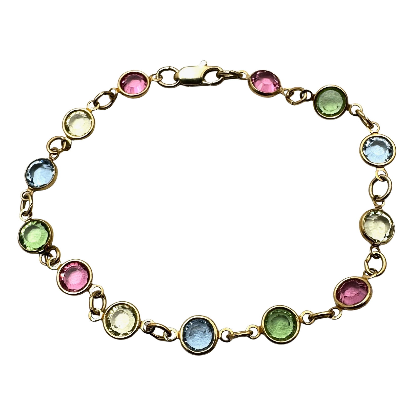 Vintage Bezel Set Swarovski Crystals Pastel Gold Tone Bracelet 7.5. Inch: Vintage Bezel Set Swarovski Crystals Pastel Gold Tone Bracelet 7.5. Inch