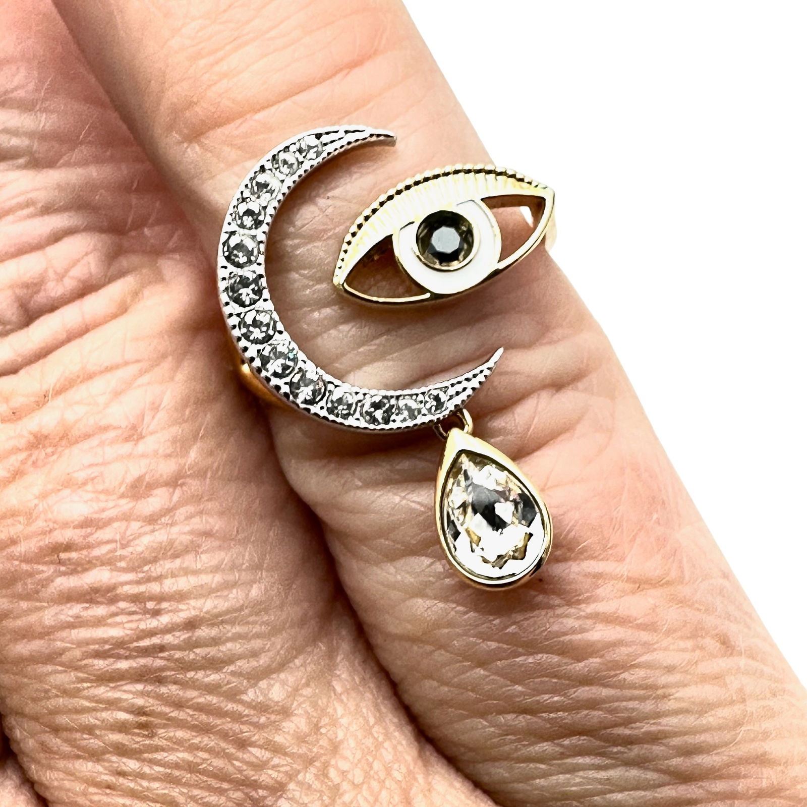 Swarovski Swan Hallmark Gold Plated Crystal Evil Eye Ring Adjustable Set at Size 6 Unworn Condition (1 of 2)