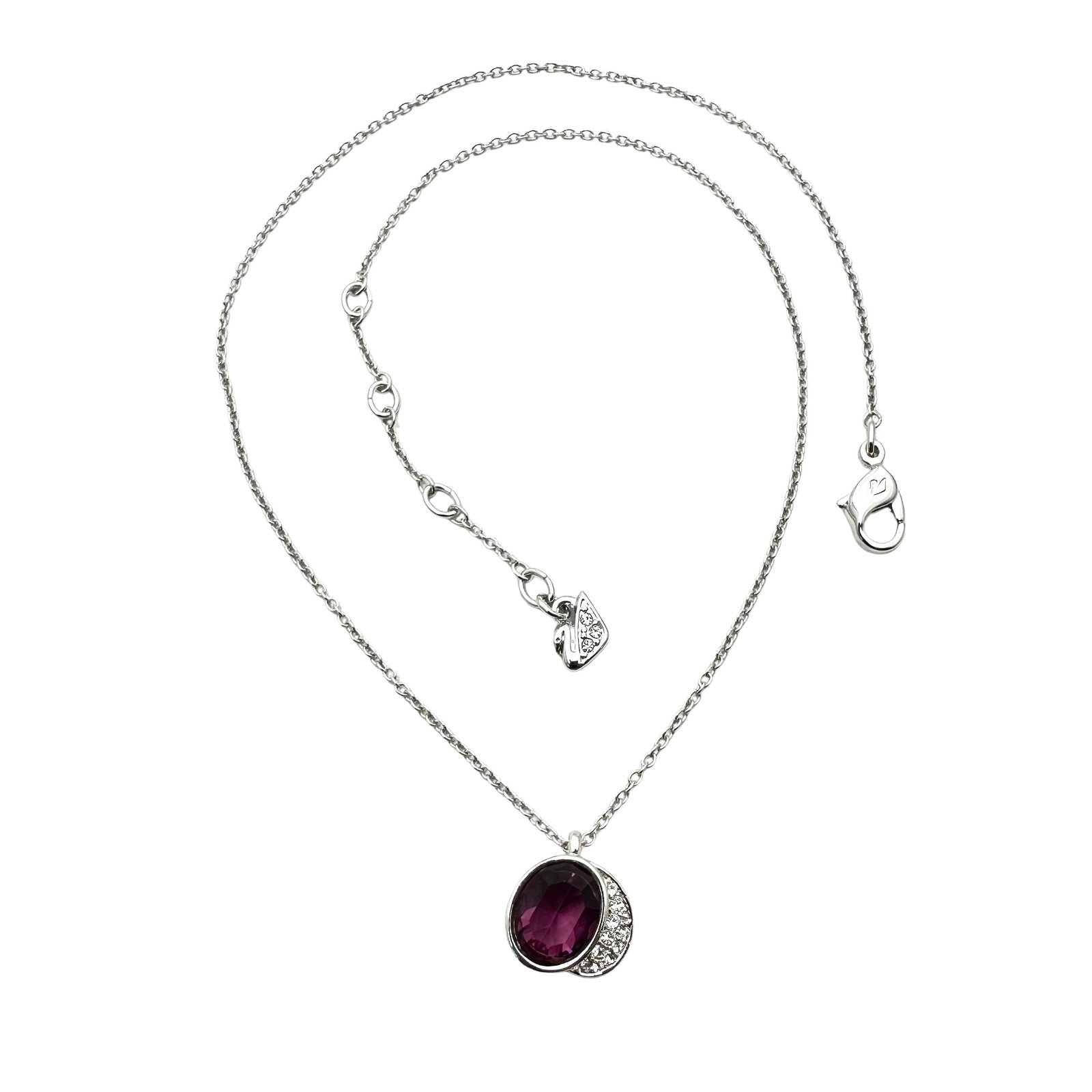 Swarovski Swan Hallmark Purple Crystal Pendant Necklace 15 to 17 Inch Unworn Condition: Swarovski Swan Hallmark Purple Crystal Pendant Necklace 15 to 17 Inch Unworn Condition