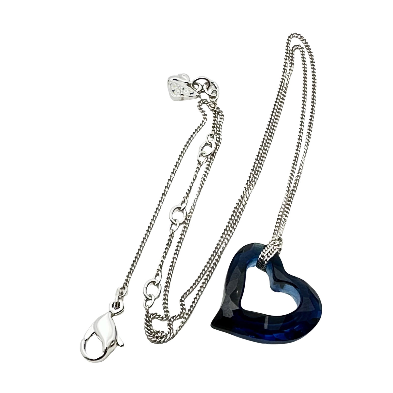 Swarovski Swan Hallmark Blue Crystal Heart Pendant Silver Plated Necklace 15 to 17 Inch: Swarovski Swan Hallmark Blue Crystal Heart Pendant Silver Plated Necklace 15 to 17 Inch