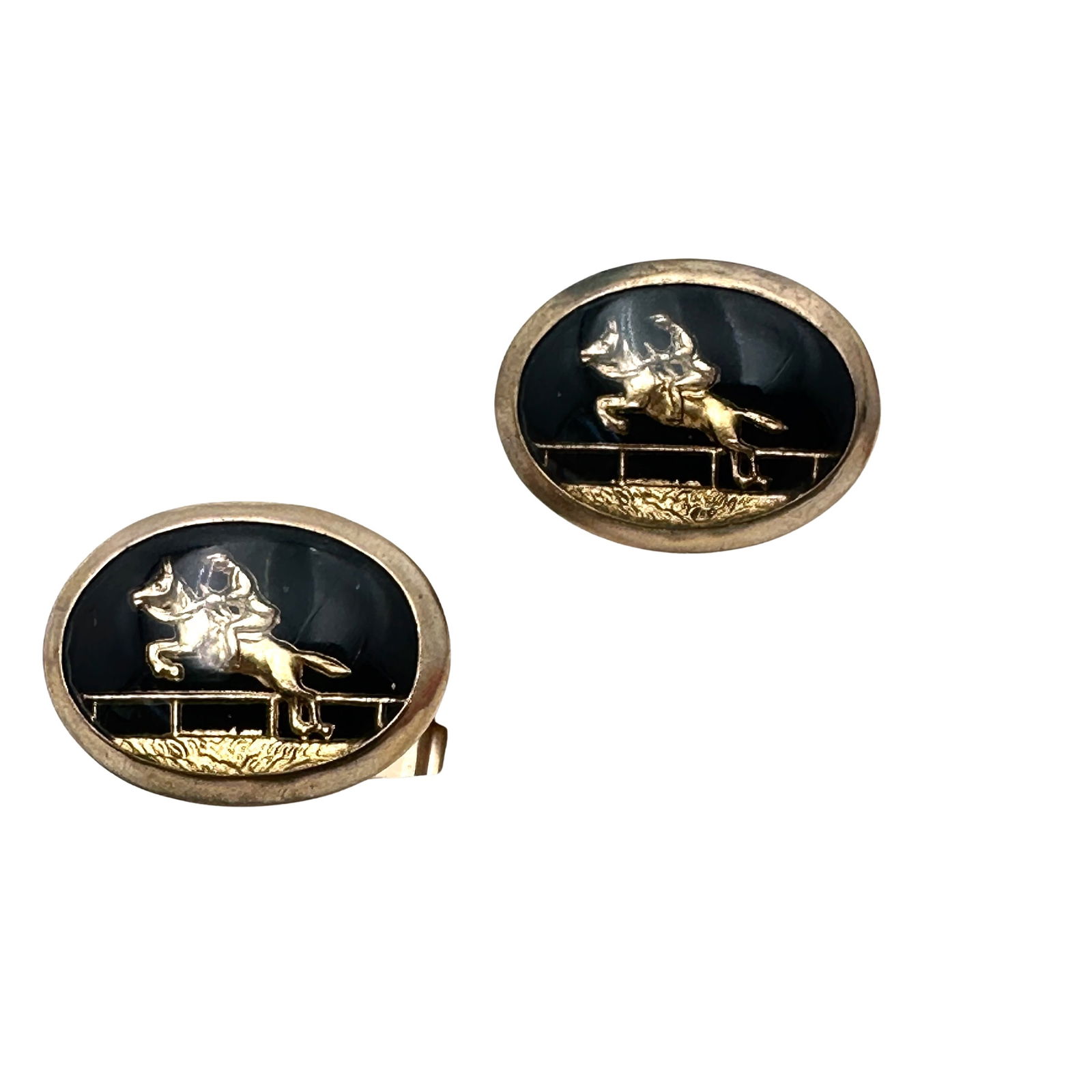 Vintage Equestrian Horse Intaglio Design Gold Tone Cuff Links (1 of 2)