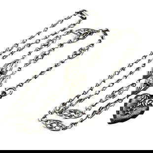 Antique Sterling Silver Puffy Heart Charm Fancy Chain Pendant Necklace 20 Inch 22 Grams: Antique Sterling Silver Puffy Heart Charm Fancy Chain Pendant Necklace 20 Inch 22 Grams