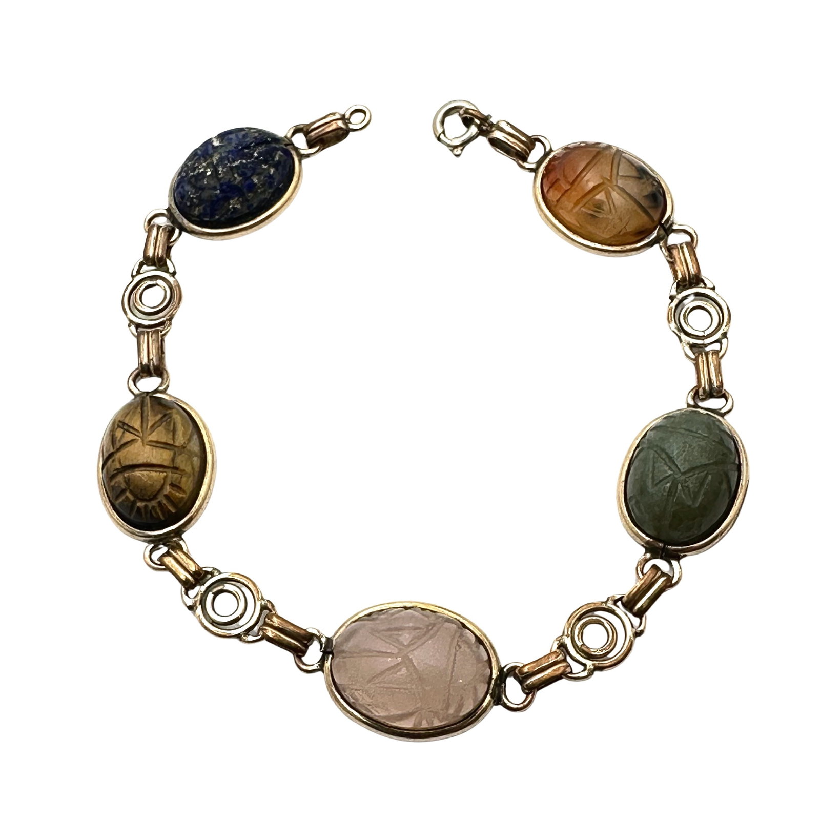 Vintage Gold Filled Gemstone Scarab Bracelet 7 Inch Length: Vintage Gold Filled Gemstone Scarab Bracelet 7 Inch Length