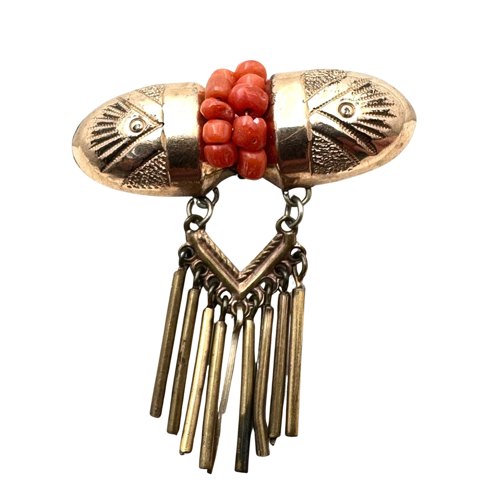 Antique Gold Filled Natural Coral Bead Brooch Pin C Clasp 1.5 Inch: Antique Gold Filled Natural Coral Bead Brooch Pin C Clasp 1.5 Inch
