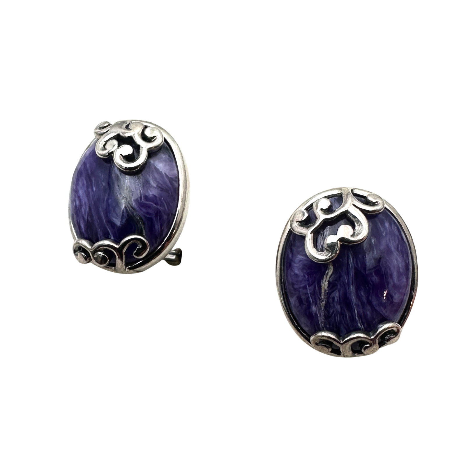 Purple Charoite Sterling Silver Pierced Lever Back Earrings: Purple Charoite Sterling Silver Pierced Lever Back Earrings
