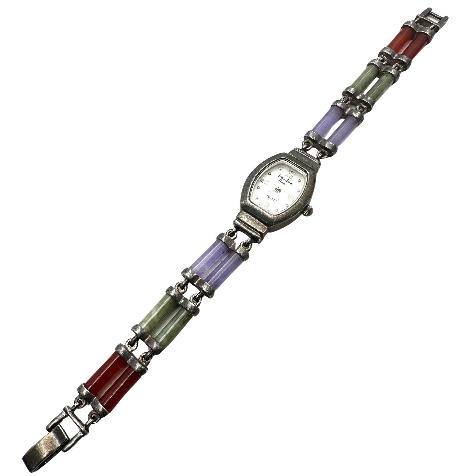 Sterling Silver Purple Red Green Jade Watch 7 Inch 34 Grams: Sterling Silver Purple Red Green Jade Watch 7 Inch 34 Grams