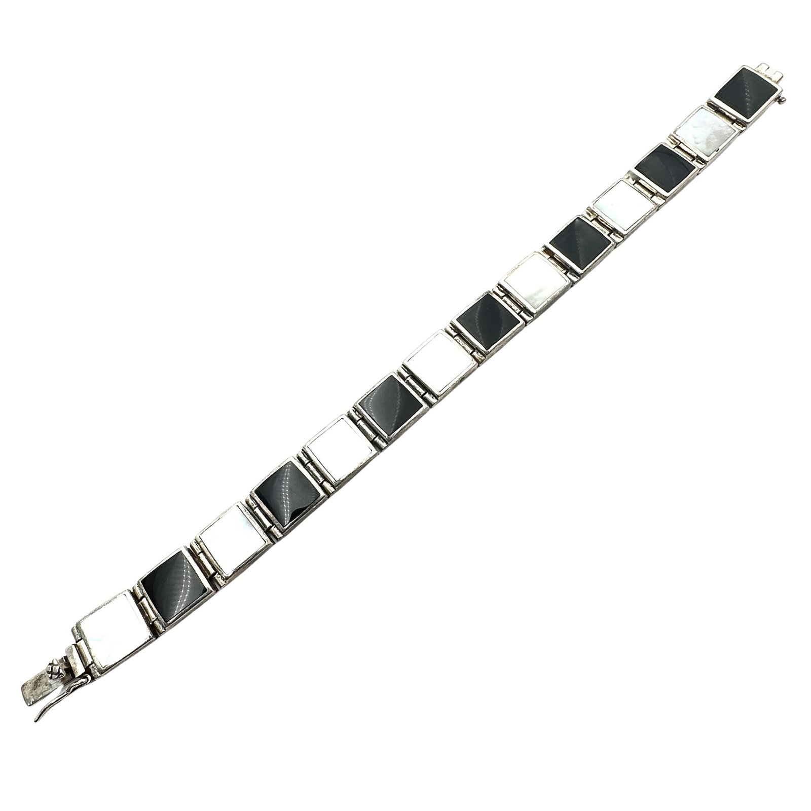 Black Onyx Pearl Black White Sterling Silver Bracelet 7 Inch 26 Grams: Black Onyx Pearl Black White Sterling Silver Bracelet 7 Inch 26 Grams