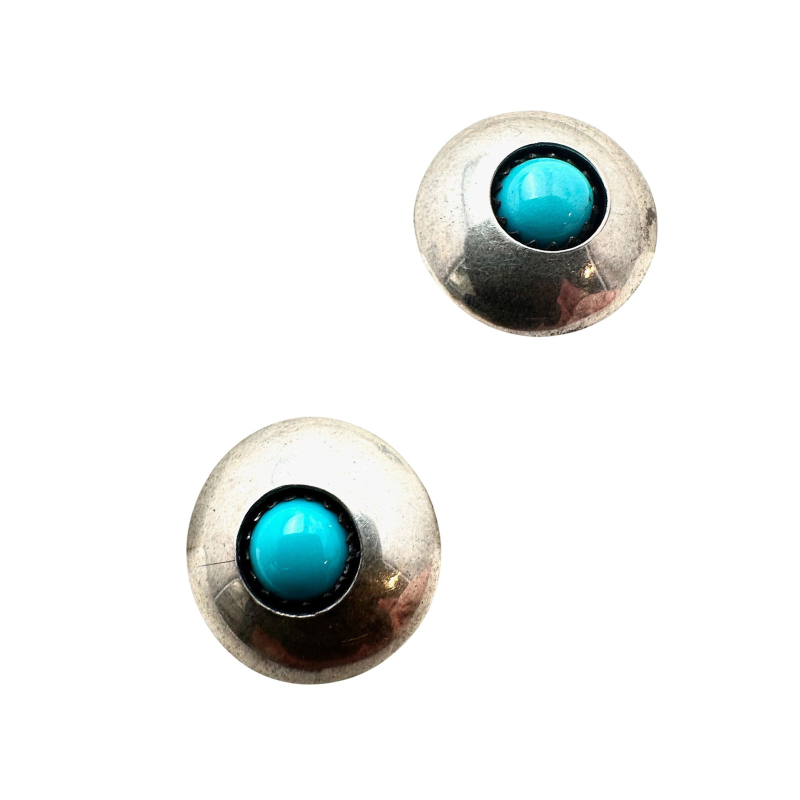 American Southwest Blue Turquoise Sterling Silver Pierced Stud Earrings 1/2 Inch (1 of 2)