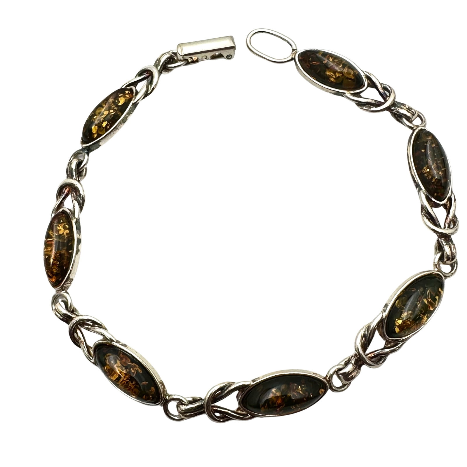 Vintage Amber Sterling Silver Bracelet 7.5 Inches 9 Grams: Vintage Amber Sterling Silver Bracelet 7.5 Inches 9 Grams