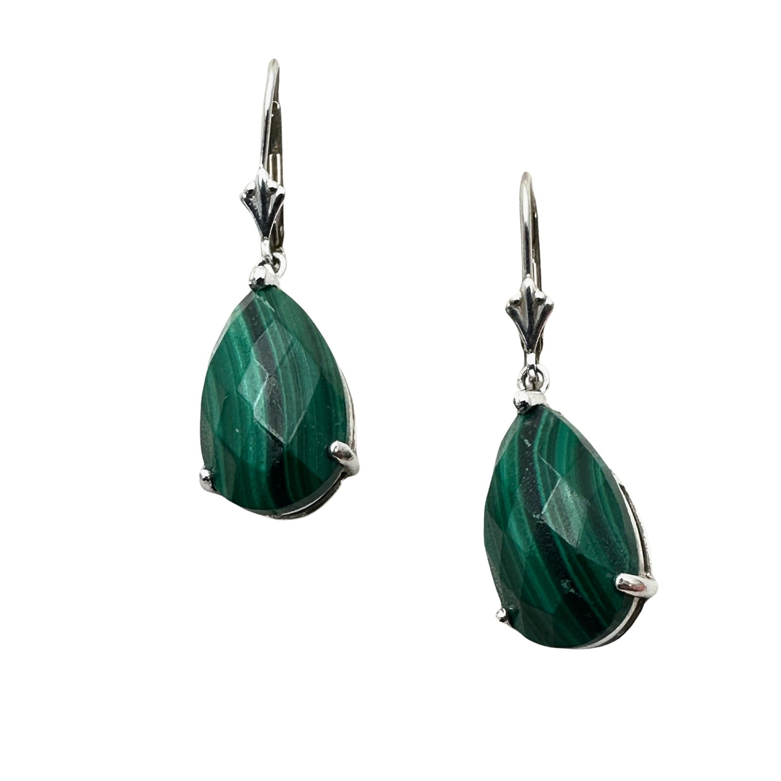 Green Malachite Teardrop Sterling Silver Pierced Earrings 1.5 Inch (1 of 2)