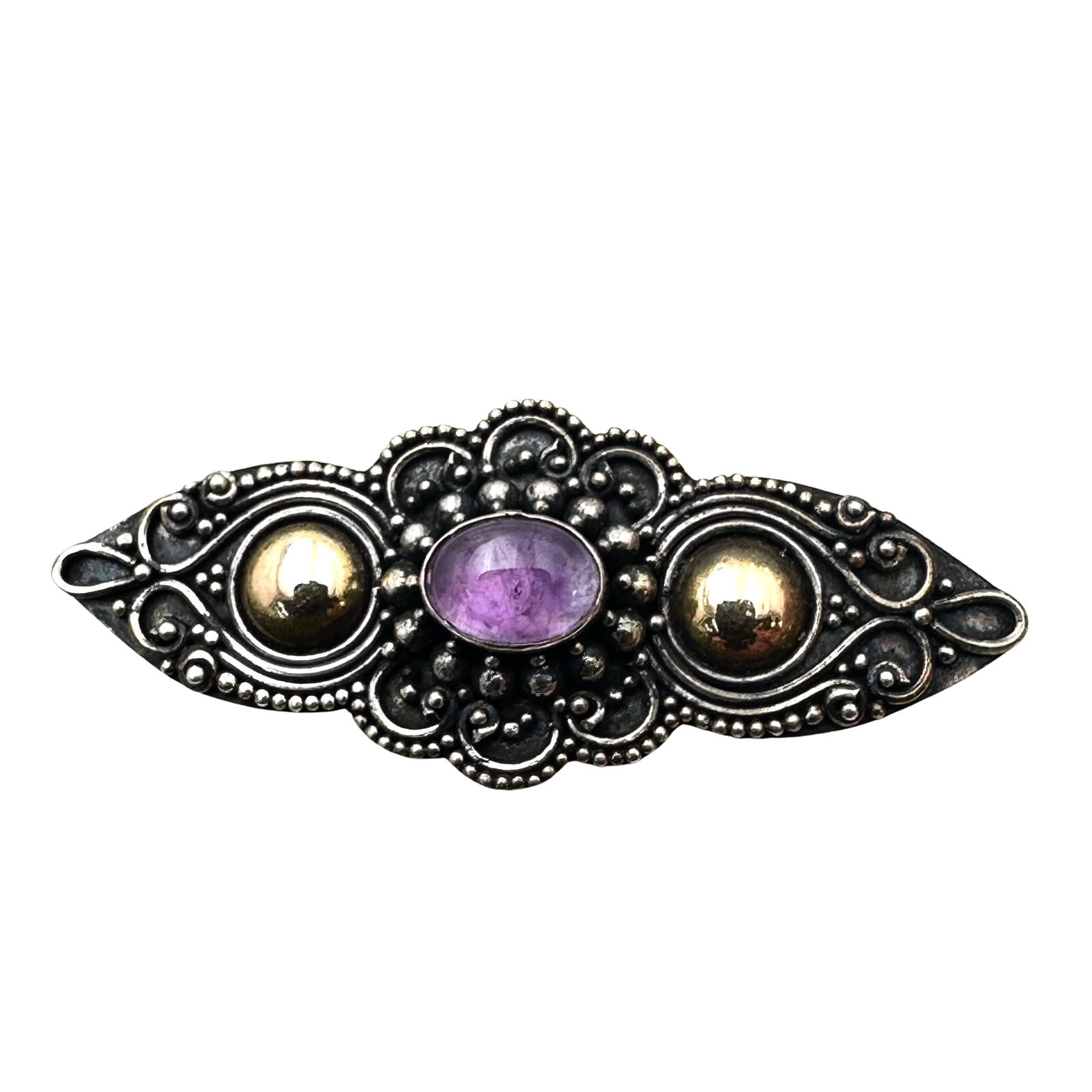 Sterling Silver Indonesian Amethyst Pin Brooch 2 Inch (1 of 2)