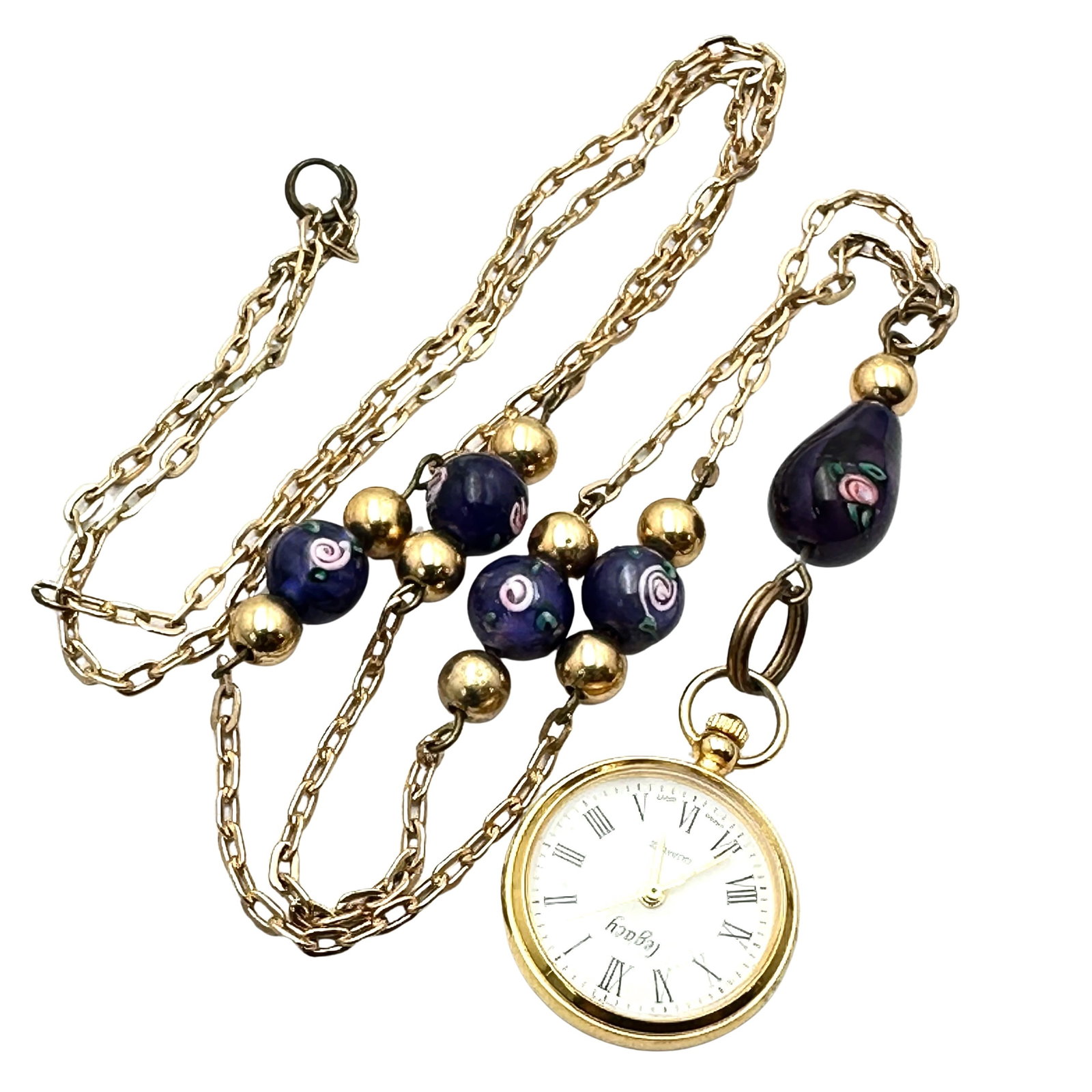 Vintage Legacy Purple Pink Murano Glass Legacy Pendant Watch Necklace 30 Inch Length: Vintage Legacy Purple Pink Murano Glass Legacy Pendant Watch Necklace 30 Inch Length
