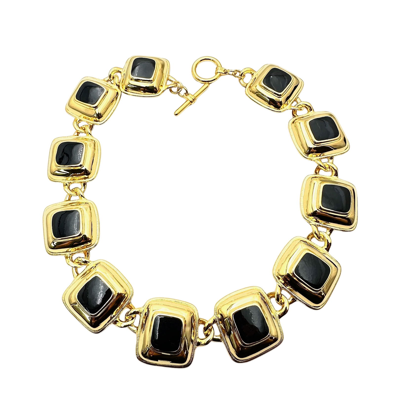 Vintage Black Enamel Gold Tone Statement Choker Necklace 16 Inch Pristine Condition (1 of 2)