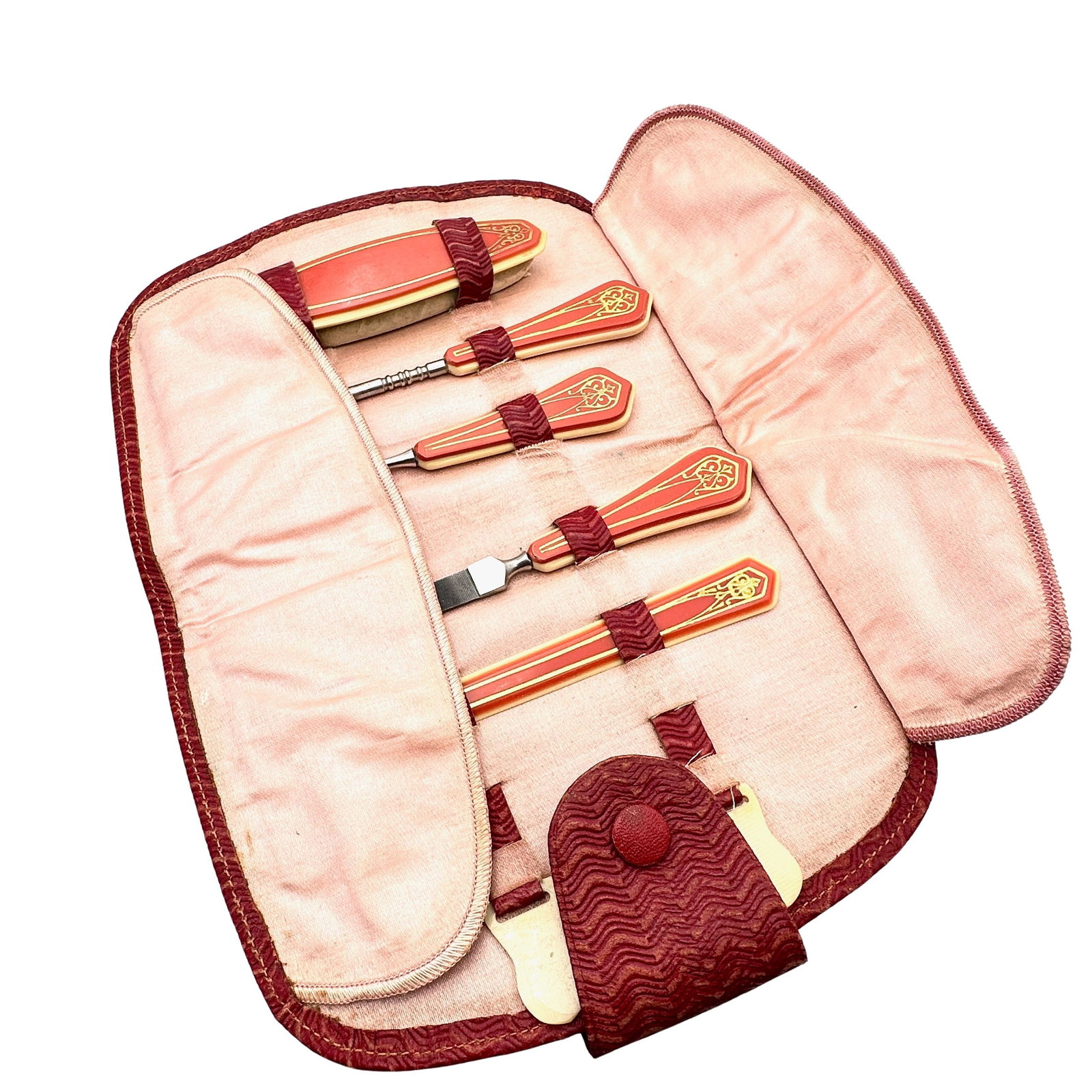 Vintage Celluloid Manicure Grooming Set Leather Case (1 of 3)