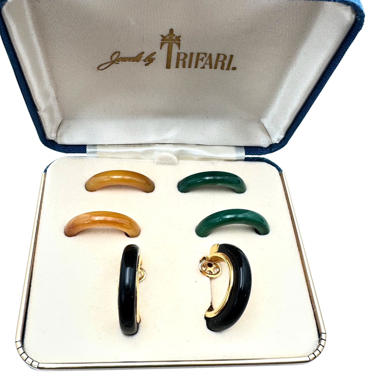 Vintage Trifari Gold Tone Interchangeable Clip Earrings Original Box (1 of 2)