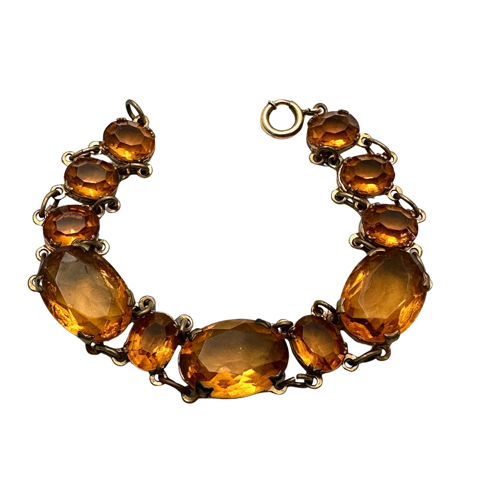 Vintage Antique Amber Colored Czech Glass Gold Tone Bracelet: Vintage Antique Amber Colored Czech Glass Gold Tone Bracelet